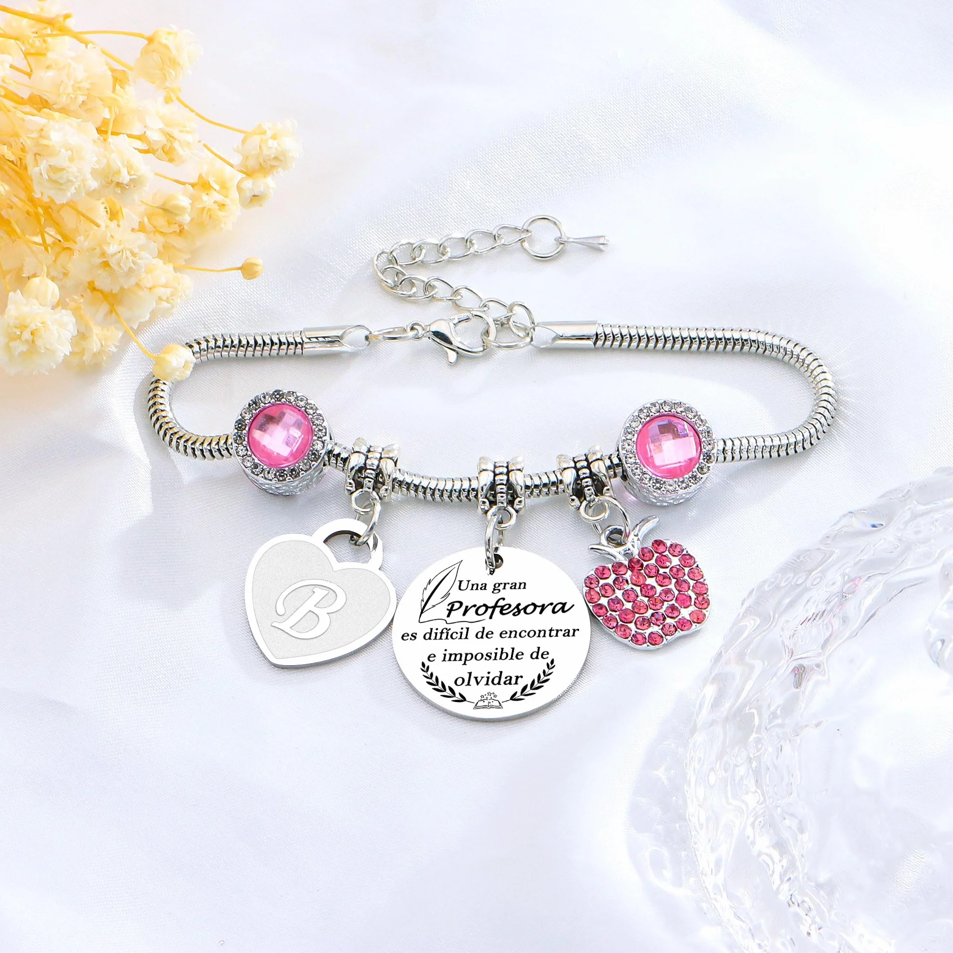 Pulsera con Iniciales para Profesoras Regalo Día del Maestro Mujer