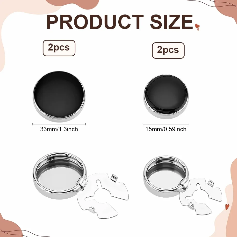 4 piezas de 2 estilos cubiertas de botones para camisas de hombre, gemelos redondos planos de latón negro puños de camisa herrajes para accesorios de ropa