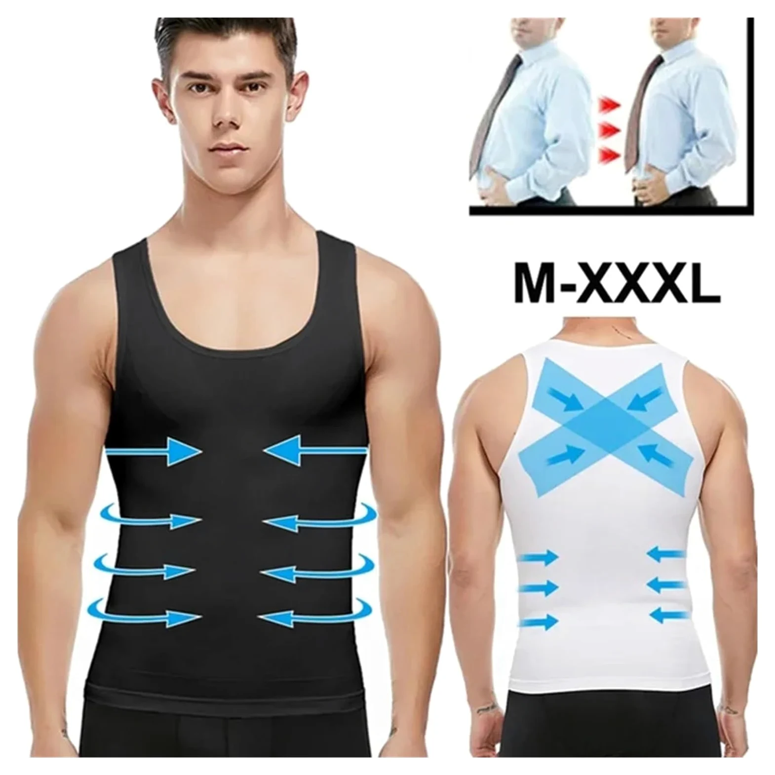 Camiseta Reductora Hombre Camiseta de compresión for Hombre Adelgazante Moldeador de Cuerpo for Ocultar Moobs Camisetas sin Mangas for Entrenamiento Camisetas Interiores(2PCS,XXL)