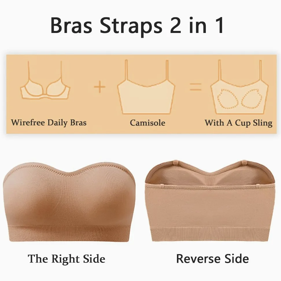 Sujetador Bandeau para Mujer Sujetador Sin Tirantes Bralette Invisible Inalámbrico con Tirantes Acolchados y Convertibles Desmontables Ropa Interior Top de Tubo de Soporte para Todos los Días Boda