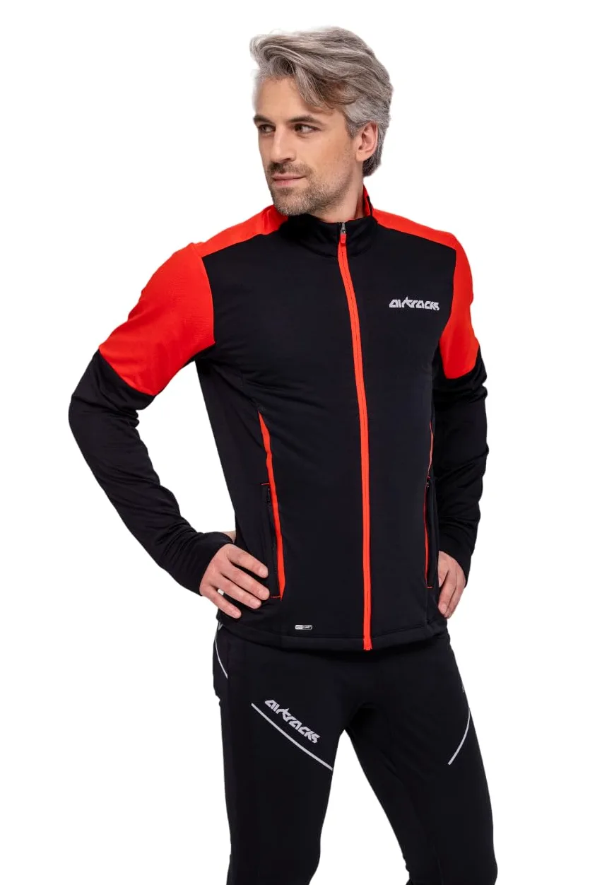 Airtracks Camiseta de manga larga para hombre de invierno, manga larga, térmica, de forro polar, resistente al viento, transpirable, reflectante, cremallera completa