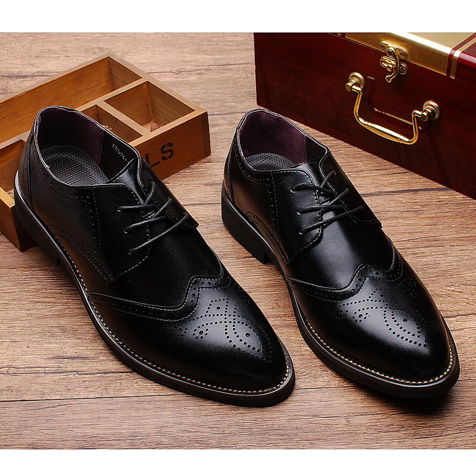 ANUFER Hombres Inteligente Punta Puntiaguda Zapatos de Vestir con Cordones Formal Negocios Boda Brogues