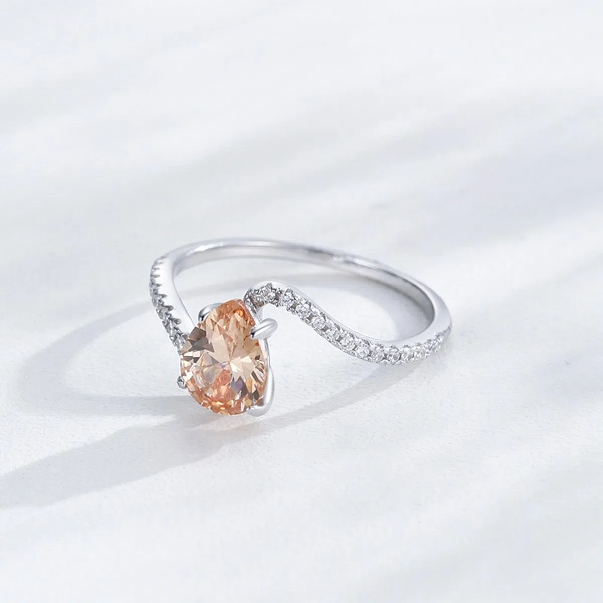 KnSam Anillo de boda de oro blanco de 9 K/14 K/18 K, elegantes anillos de pareja con diseño de laboratorio, zafiro champán, talla 47 – 65