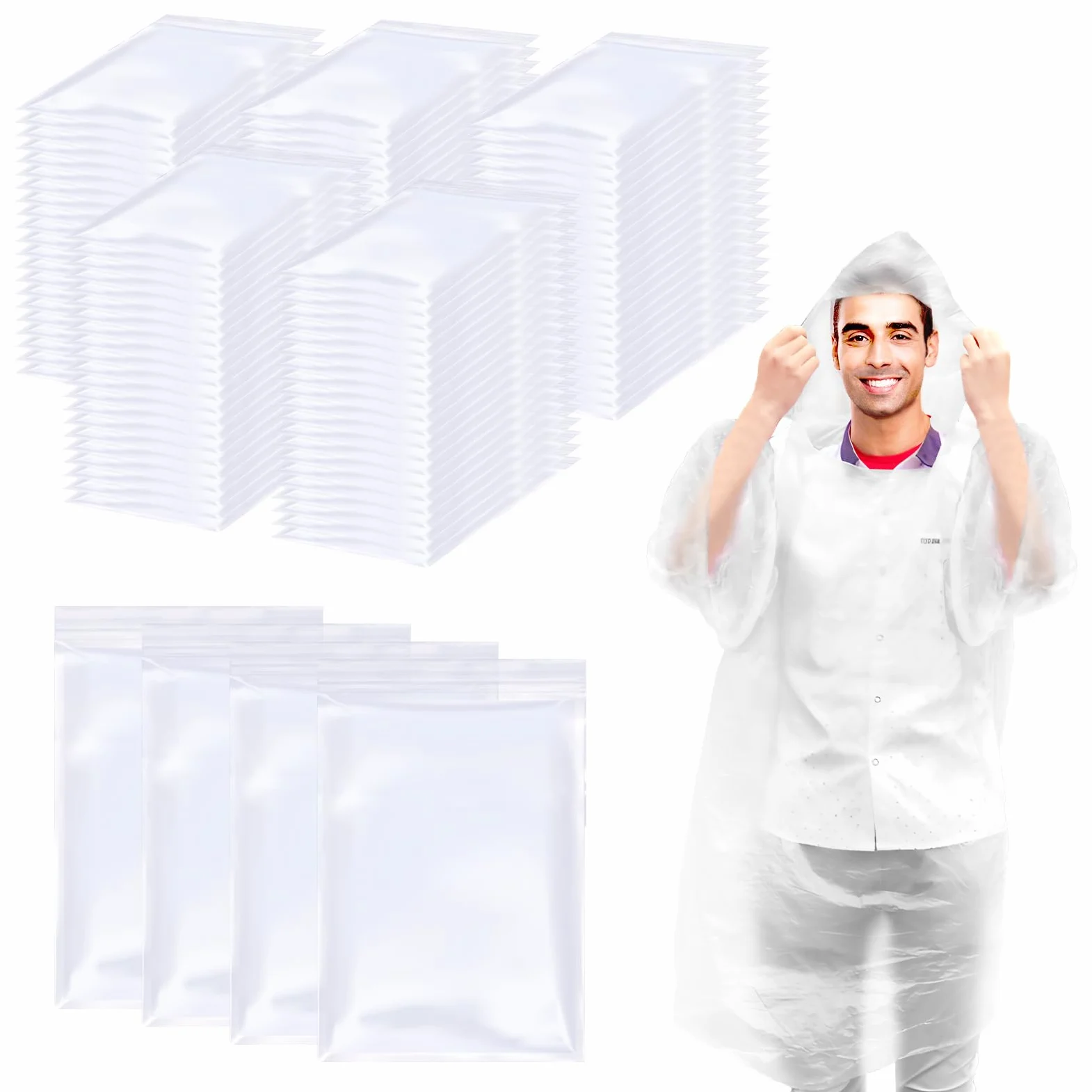 Paquete de 108 ponchos de lluvia para adultos con capucha, ponchos de lluvia desechables de plástico para emergencias, poncho para hombres, mujeres, niños, viajes, camping, senderismo,