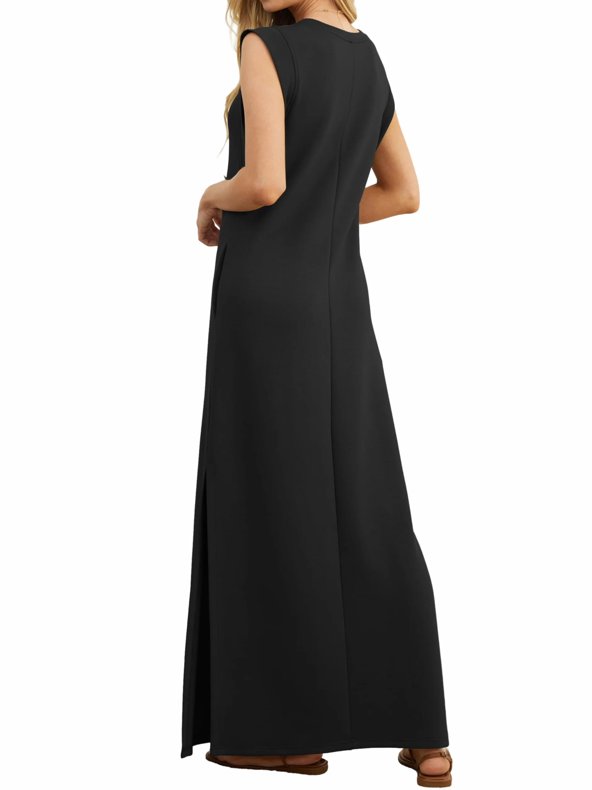 Vestido largo sin mangas para mujer GRECERELLE, estilo camisero informal de verano, con abertura y bolsillos
