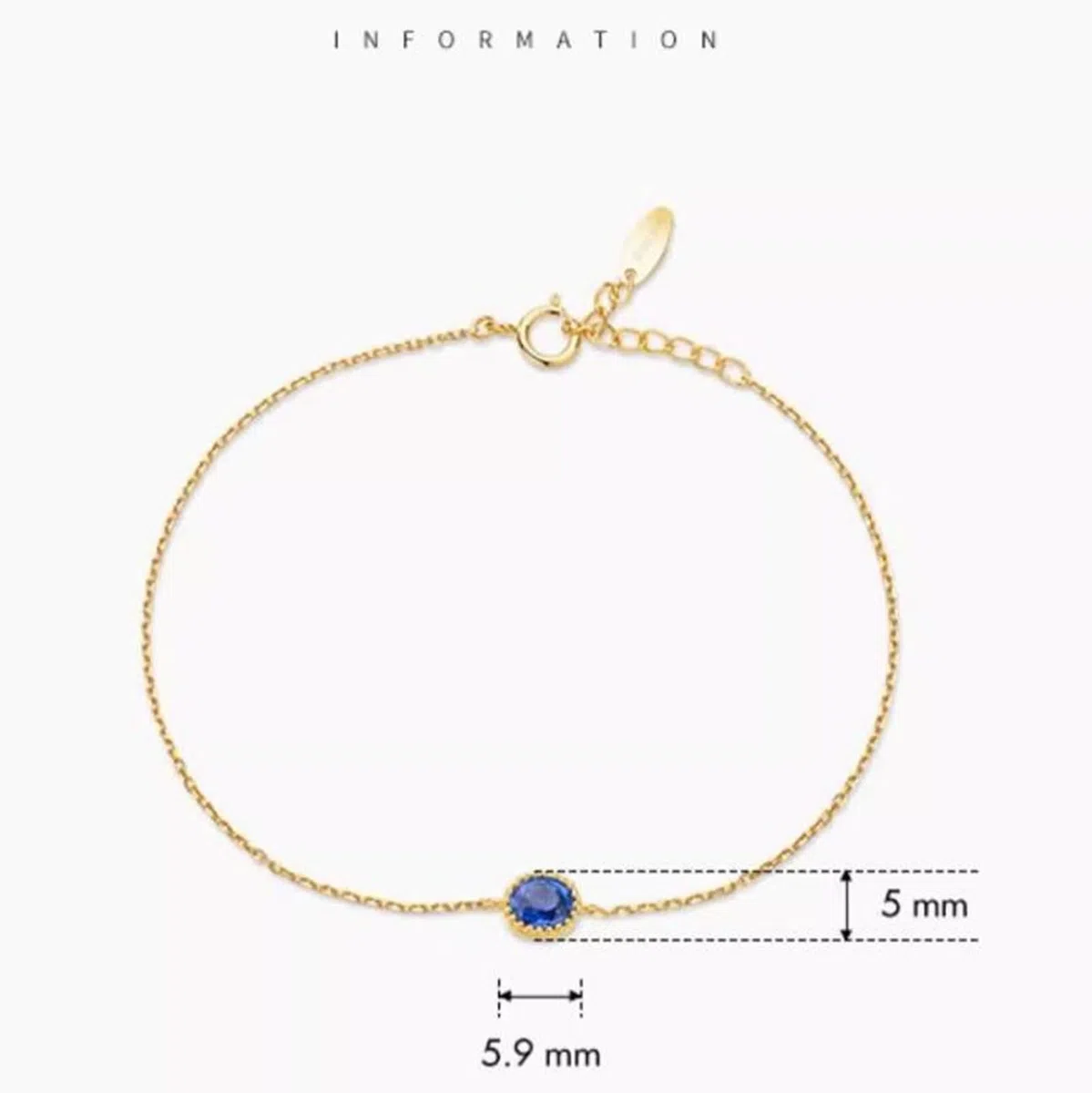 Pulsera de eslabones de cadena para mujer, pulsera vintage de zafiro azul de 0,4 quilates, cadena ovalada de oro amarillo