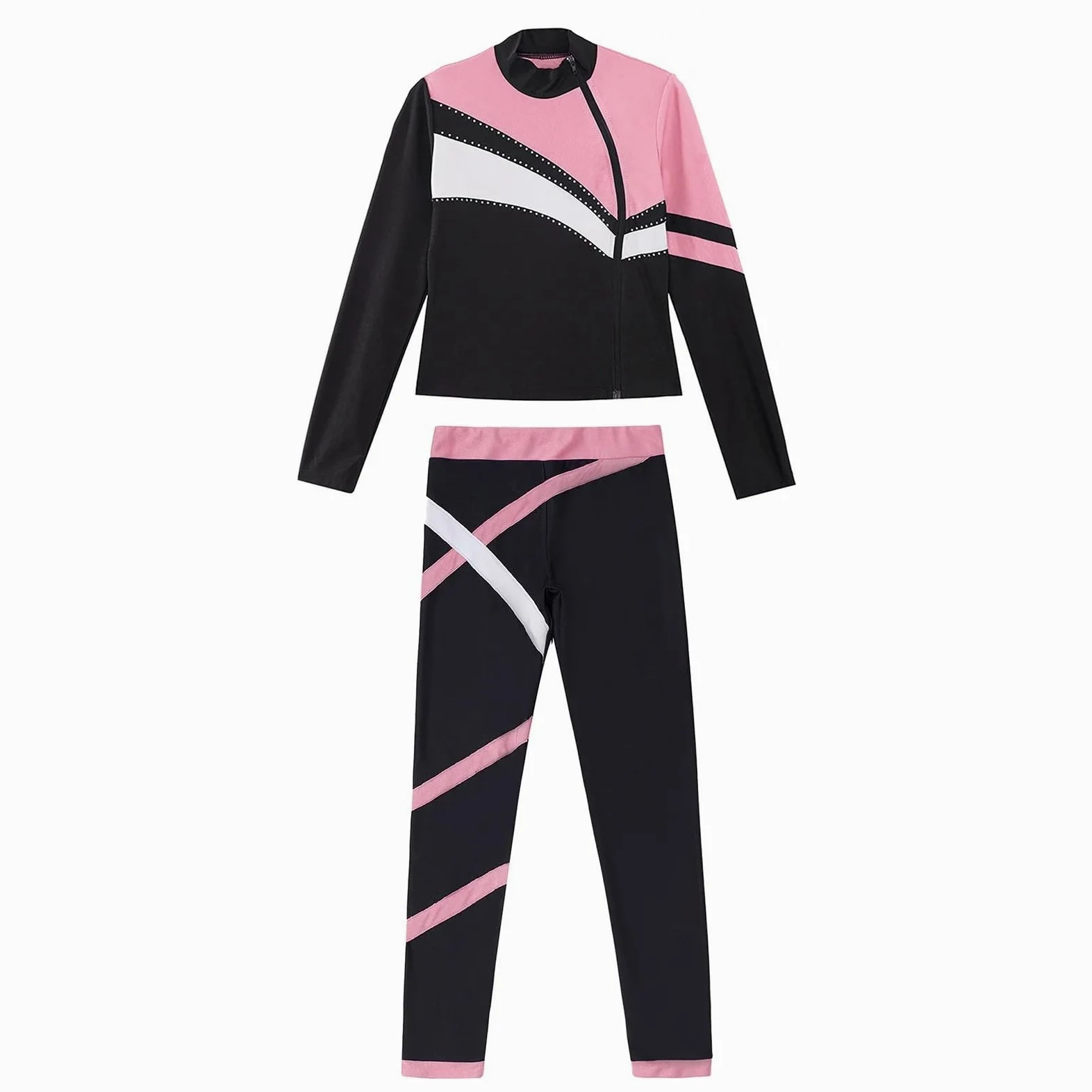 Conjunto Deportivo Niña Traje Deportivo de Gimnasia for niños y niñas, Sudadera atlética de Manga Larga, Top con Mallas, chándal for Entrenamiento de Yoga y Correr(Blue Green A,10)