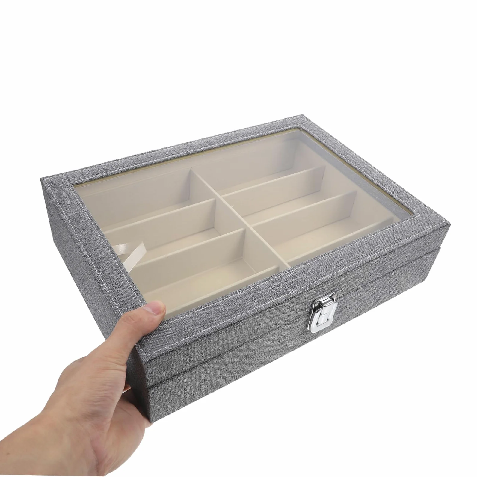 GLEAVI Caja para Guardar Gafas de Sol Tapa Transparente Organizador de Gafas de Sol de Compartimentos Estuche de Almacenamiento