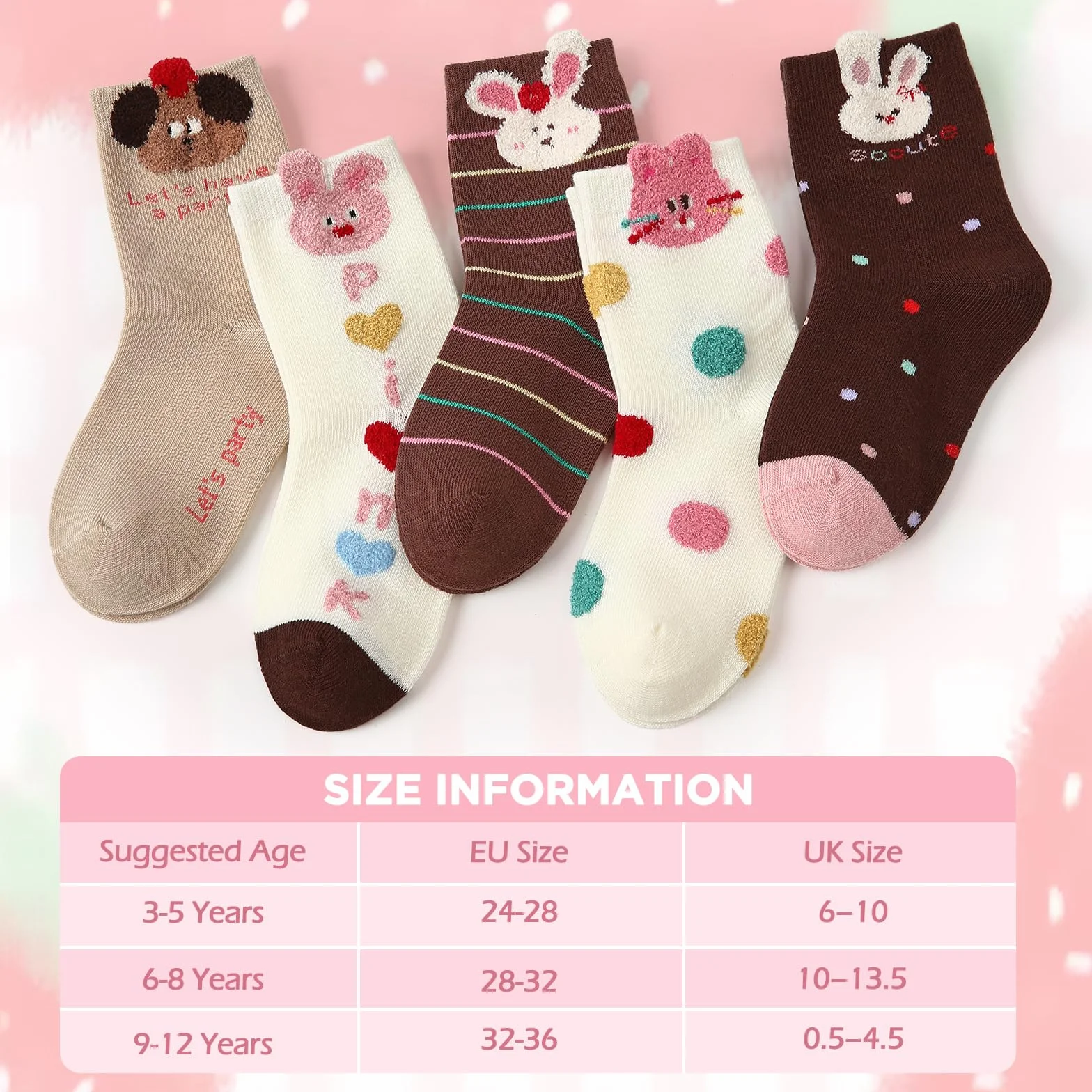 Simpeak 5 Pares Calcetines Niña de Algodón - Sin Costuras, Cómodos y Suaves, Respirable y Elástico, Animales Calcetines Infantiles Lindos Divertidos para Niñas de 3-12 Años (Invierno&Otoño)