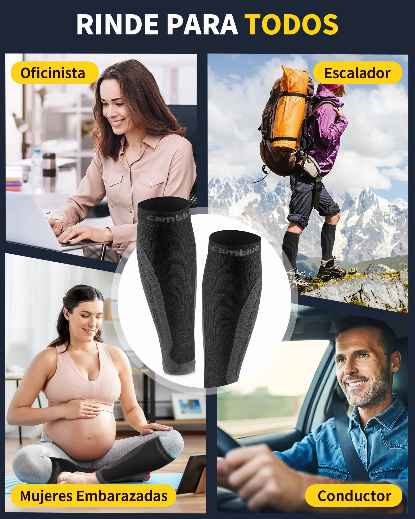 CAMBIVO Medias Compresivas 2 Pares, Calcetines Compresion Mujer Hombre, Mangas de Compresión para Deporte, Running, Ciclismo, Trabajo, Vuelo