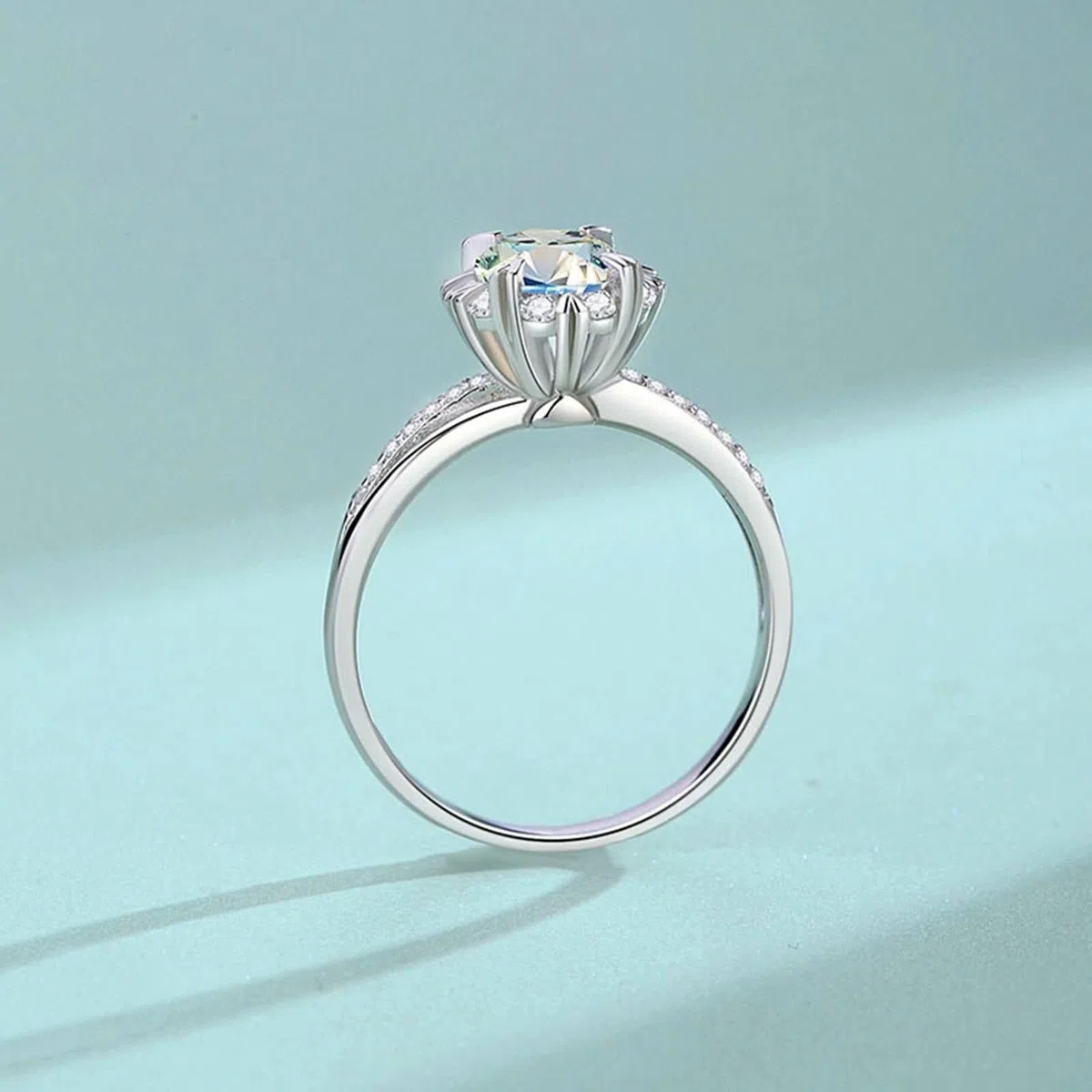 Anillos de compromiso con moissanite de 1 ct, anillo de boda de oro auténtico Halo Moissanite, anillos de boda de oro blanco para mujer