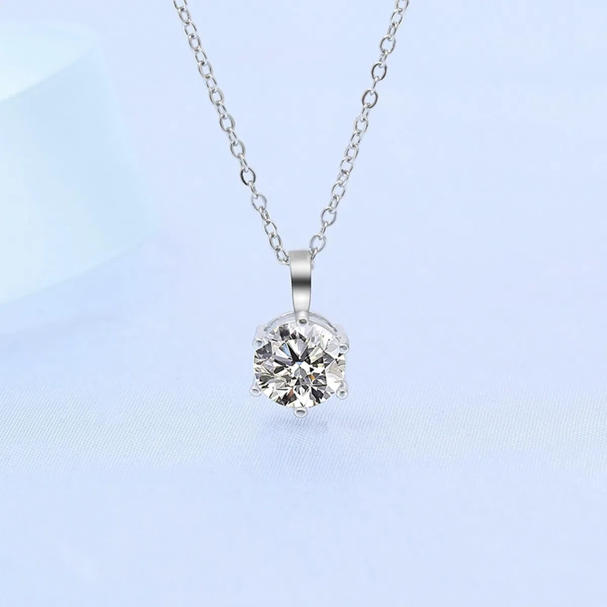 Collar de Mujer Oro Blanco 9 Kilates / 14 Kilates / 18 Kilates, Redondo con Diamante Creado, Colgante Collar de Plata para Mujer
