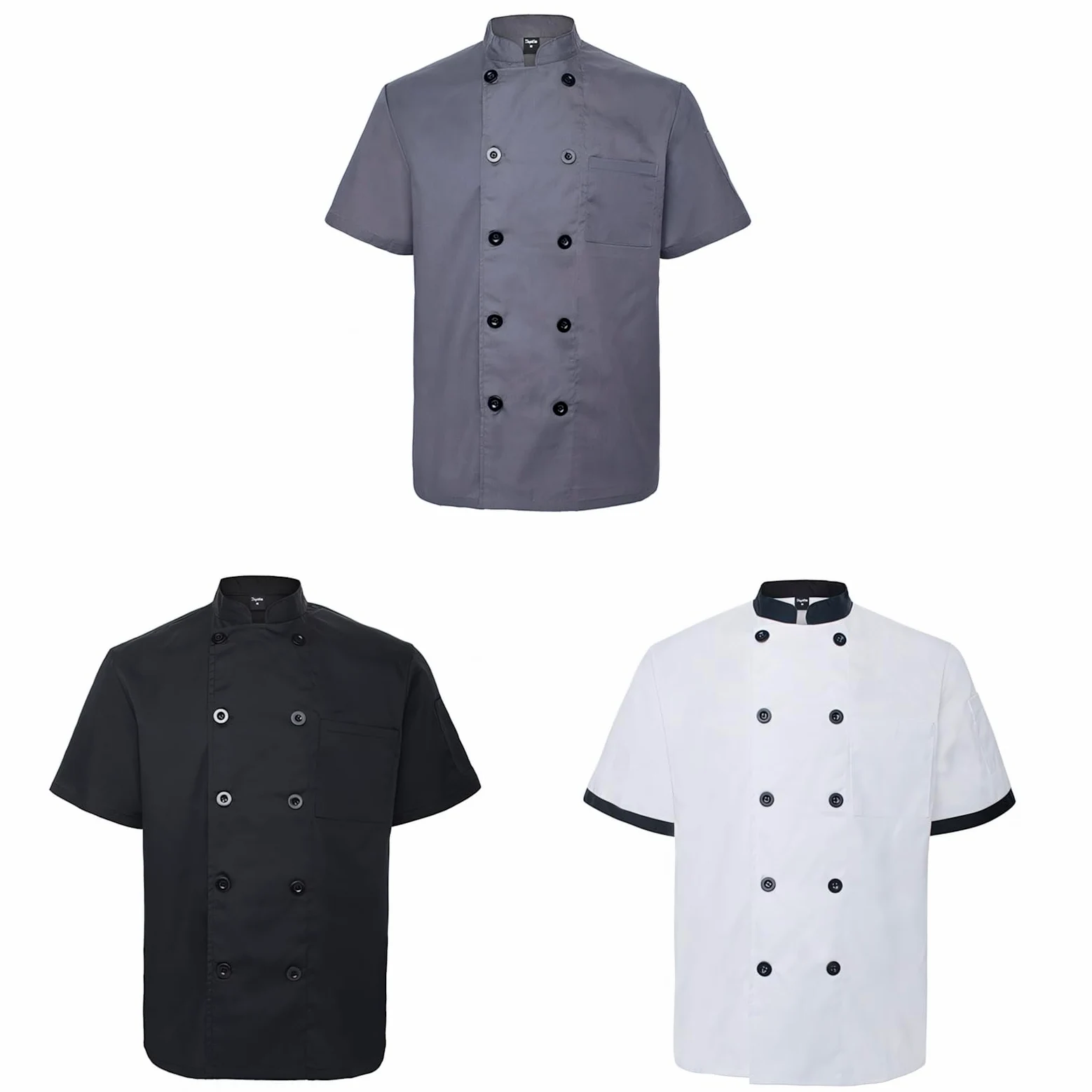 TopTie 3 Chaquetillas Cocinero Hombres & Mujeres Chaquetas Cocina Manga Corta Chef Uniforme Ropa para Hostelería Restaurante