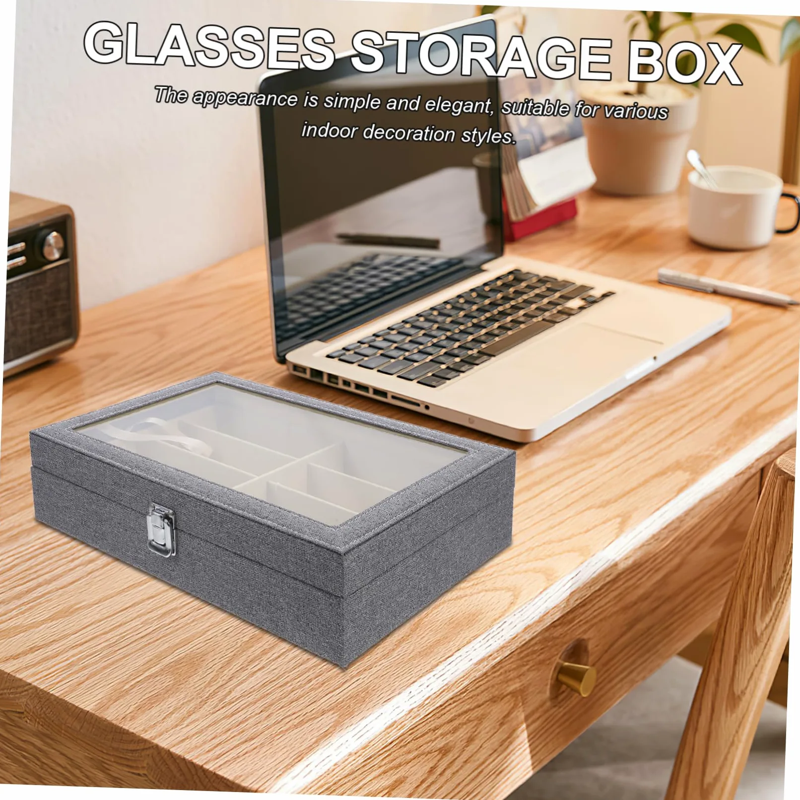 GLEAVI Caja para Guardar Gafas de Sol Tapa Transparente Organizador de Gafas de Sol de Compartimentos Estuche de Almacenamiento