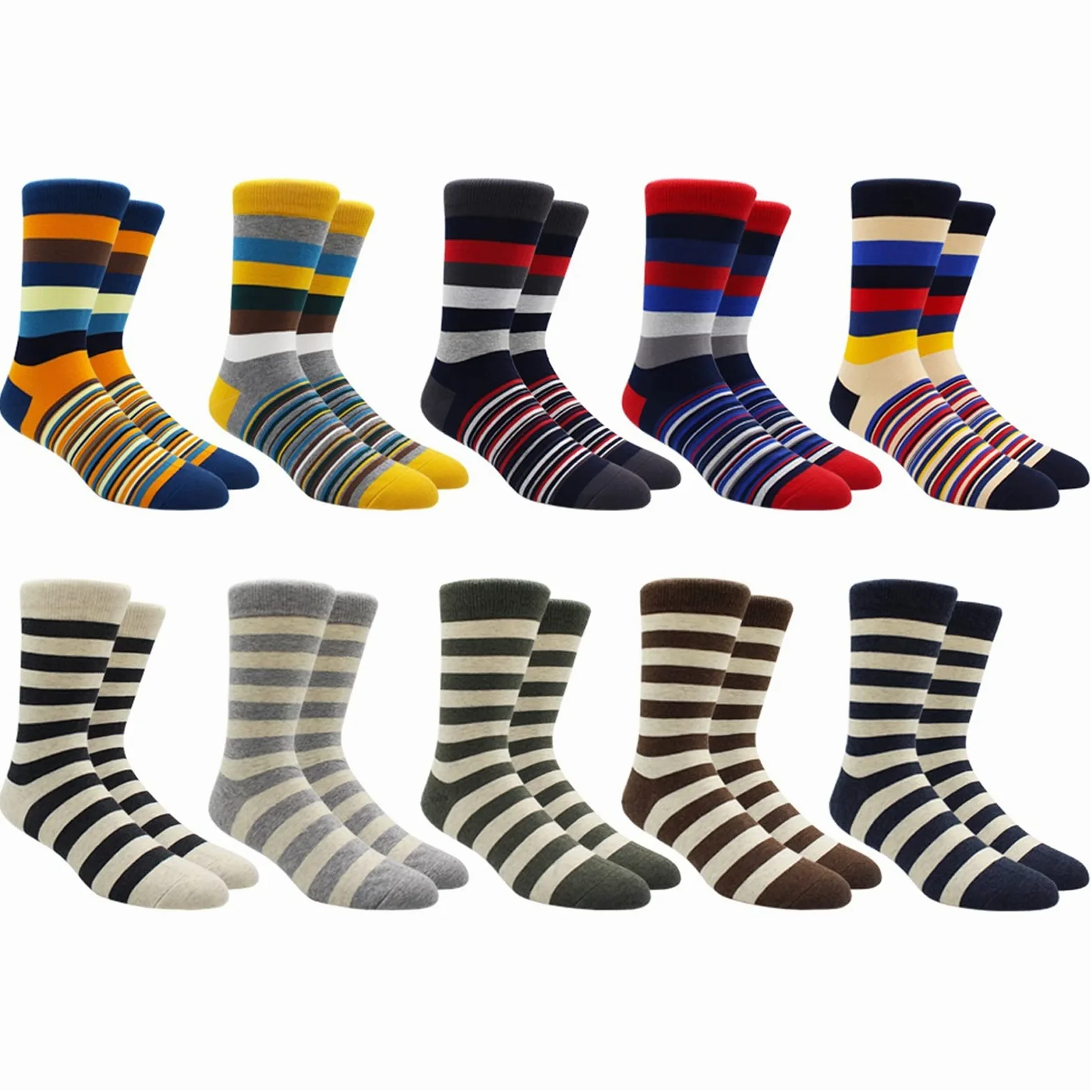 Moda algodón Divertido largas Mujeres y Hombres Calcetines Contraste Color Arco Iris de tamaño más Grande Calcetines de Rayas for Hombres Calcetines (Color : 10 Pairs- B004, Size : EU41-48)