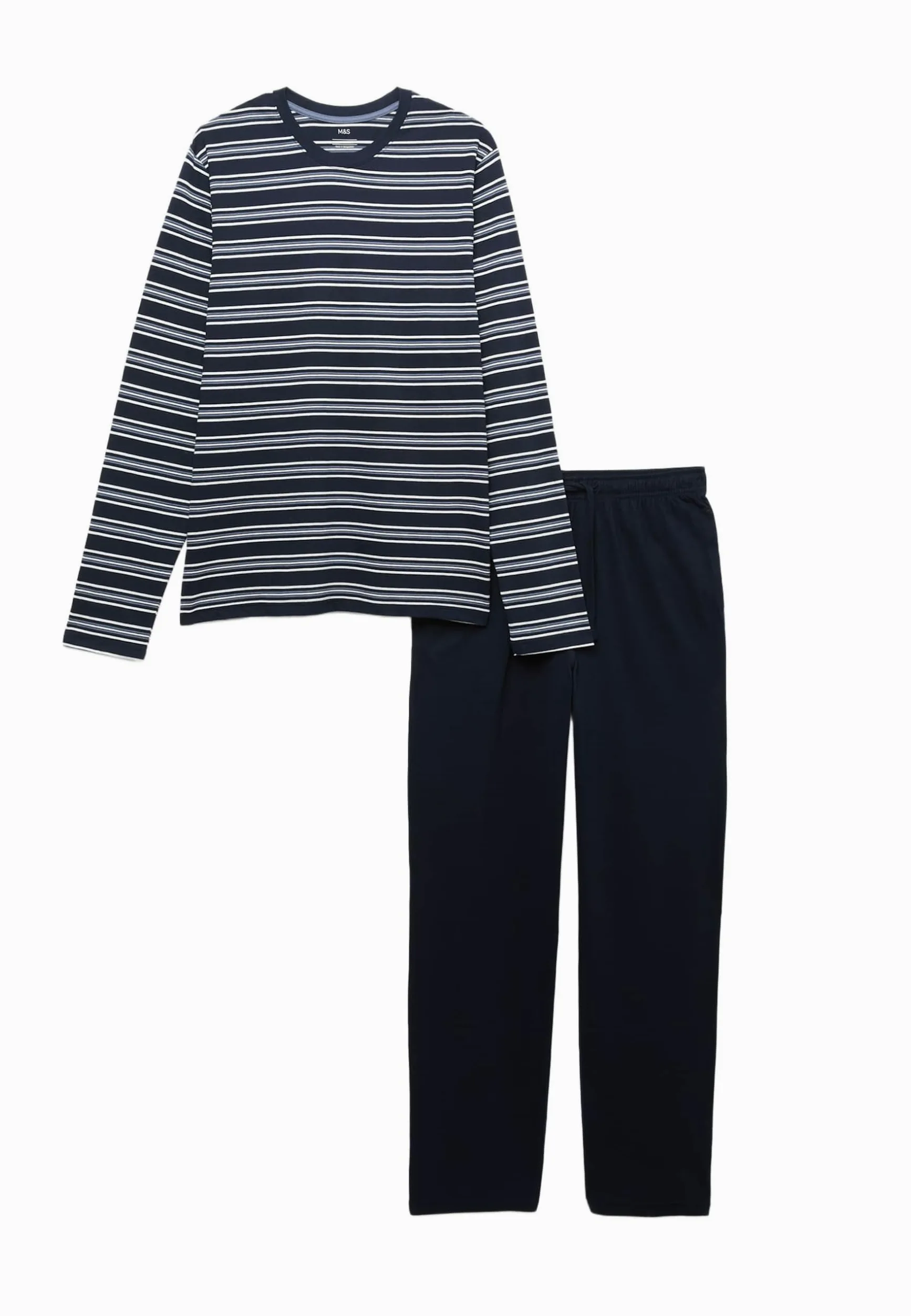 Marks & Spencer Pijama de Rayas de Algodón Puro para Hombre, Ajuste Normal, Cintura con Cordón, con Bolsillos
