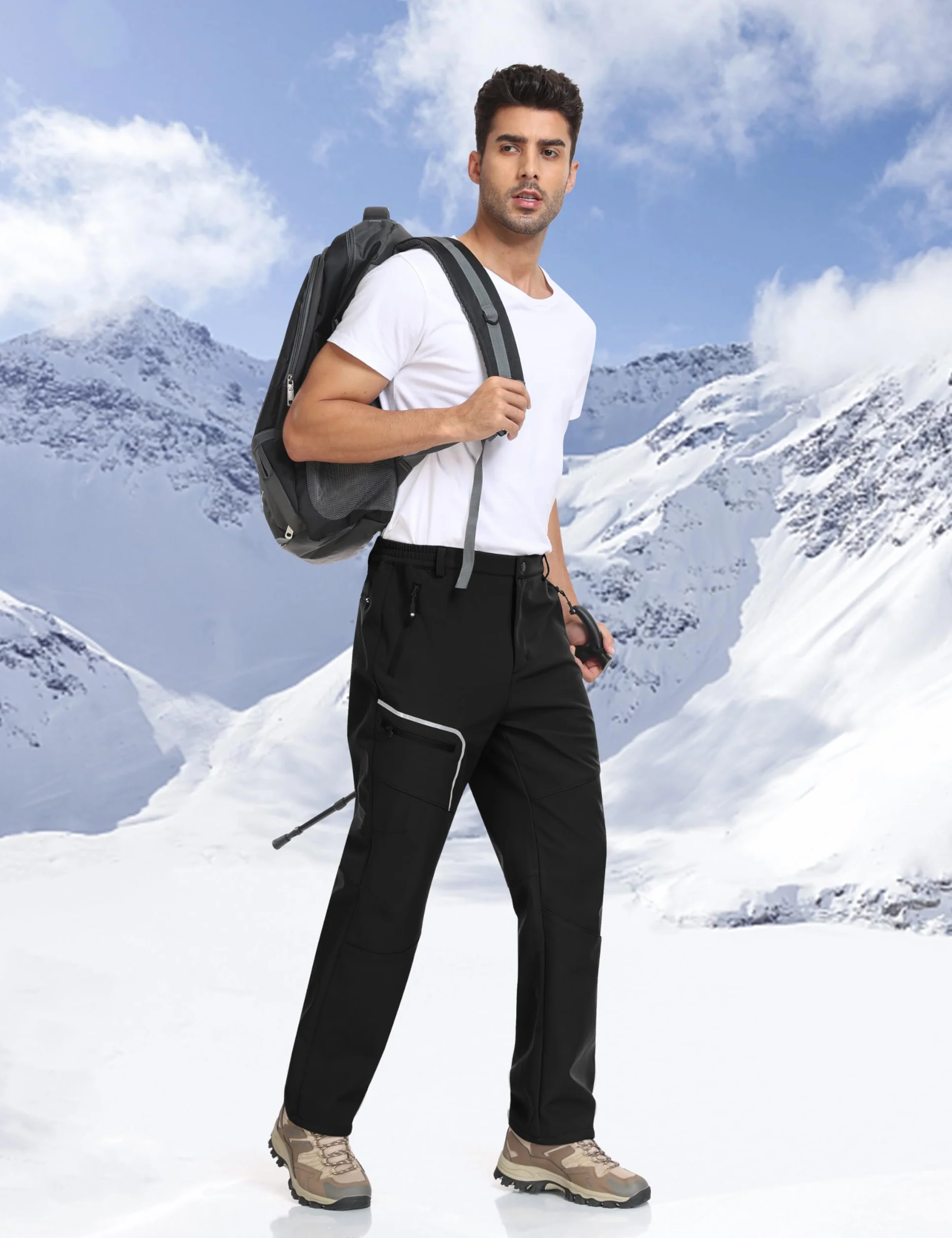 MoFiz Hombre Pantalones de Esquí Senderismo Softshell Cálido Forro Polar Invierno Nieve Trabajo Pantalón Impermeable Cortaviento