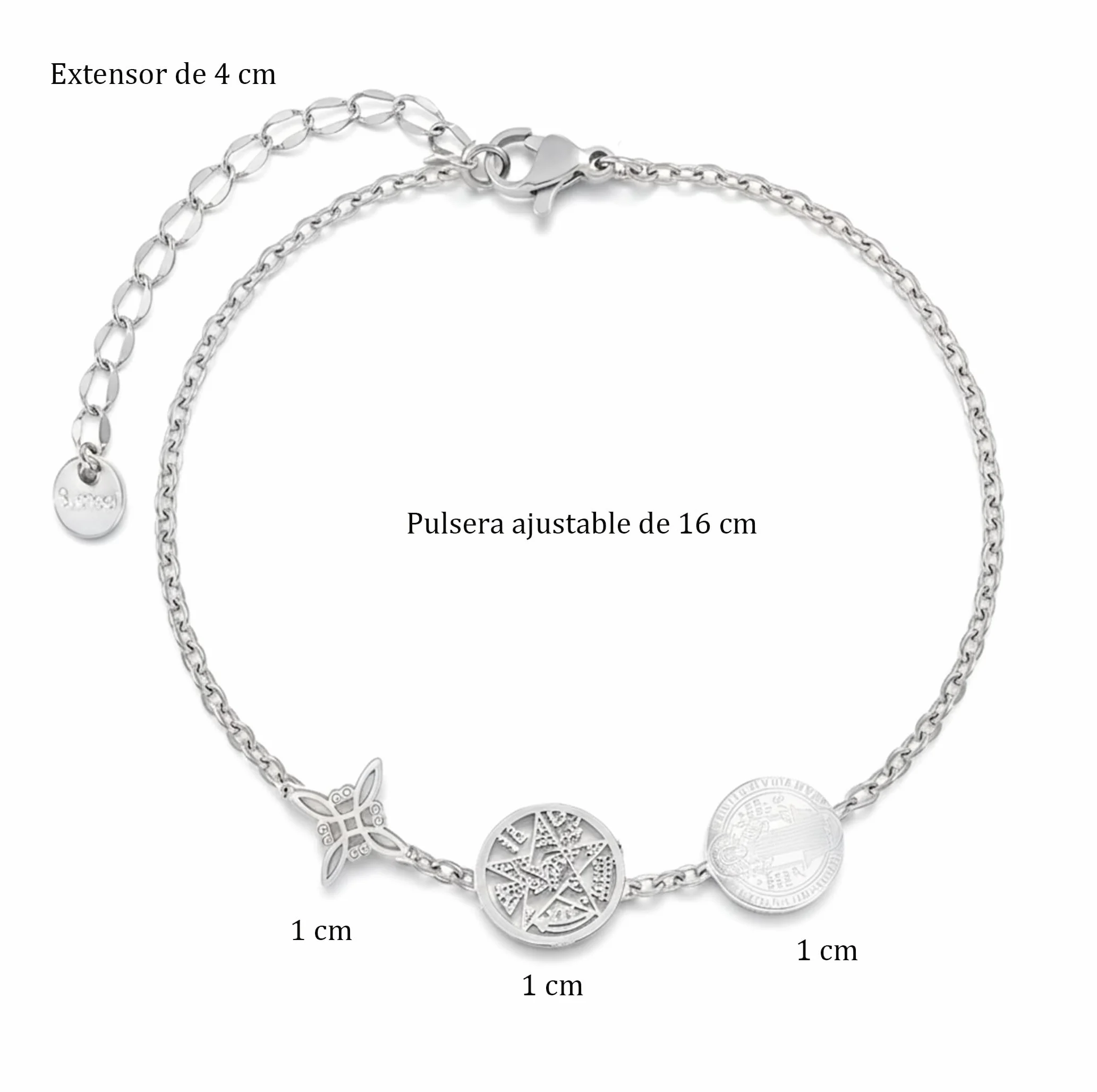 Pulsera Triple Protección Acero Inoxidable 316L 17cm Ajustable Amuleto Esotérico Dorado y Plateado