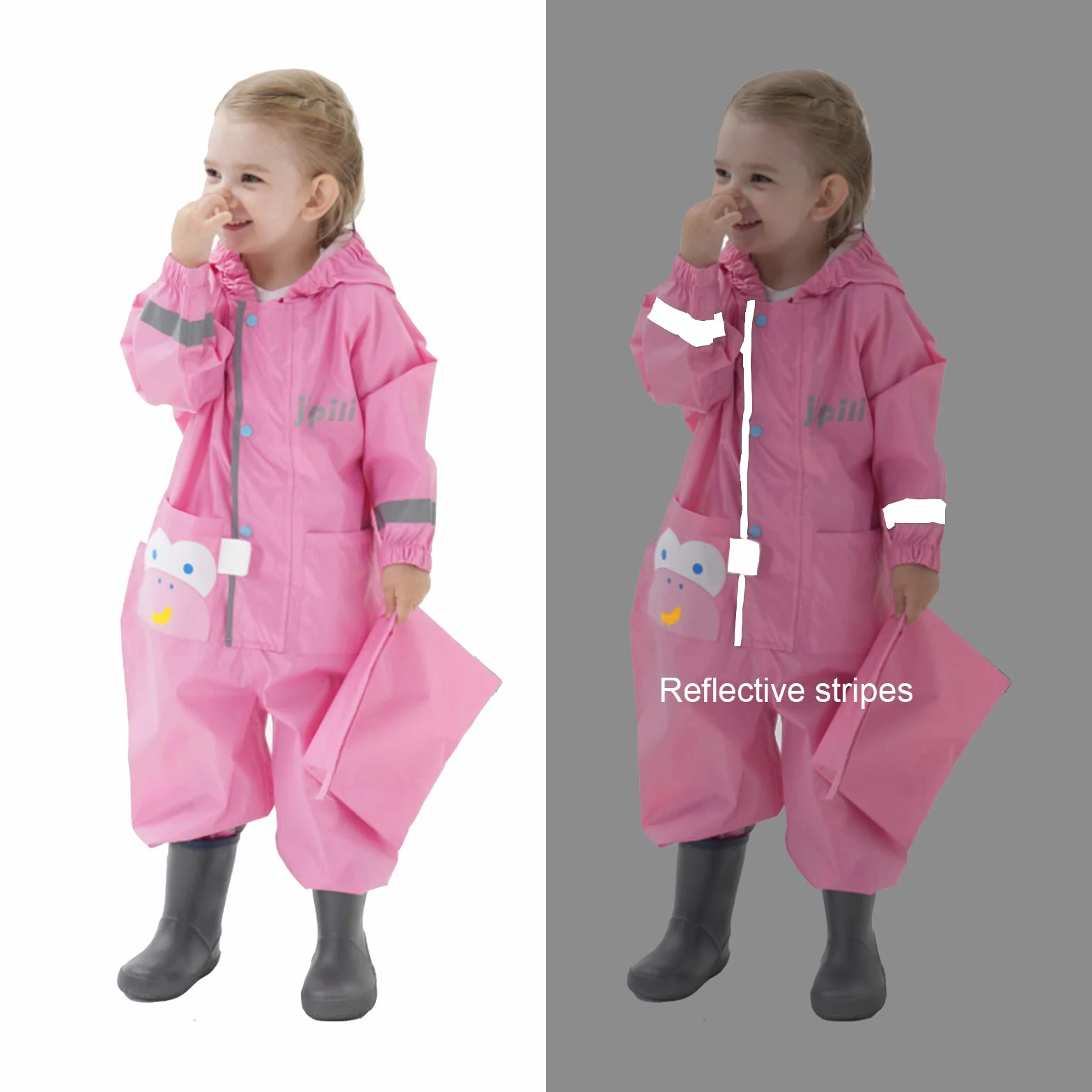 Impermeables para Bebé Niñas Niños Chubasqueros Chaquetas Capa de Lluvia Encapuchado Mono de Bolsillo Patrón Animal Reflectante Abrigos Impermeables Unisex Bebé Infante Niños 1-8 Años