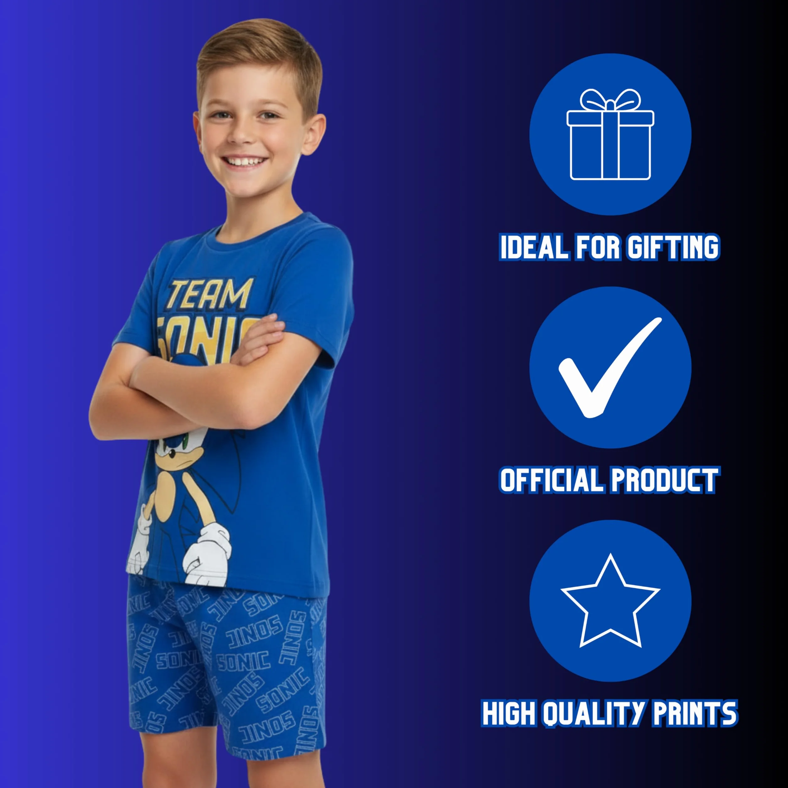 Sonic The Hedgehog Pijamas para Niño, Algodon Suave Camiseta Manga Corta y Pantalon Corto, Tallas 4 a 10 Años