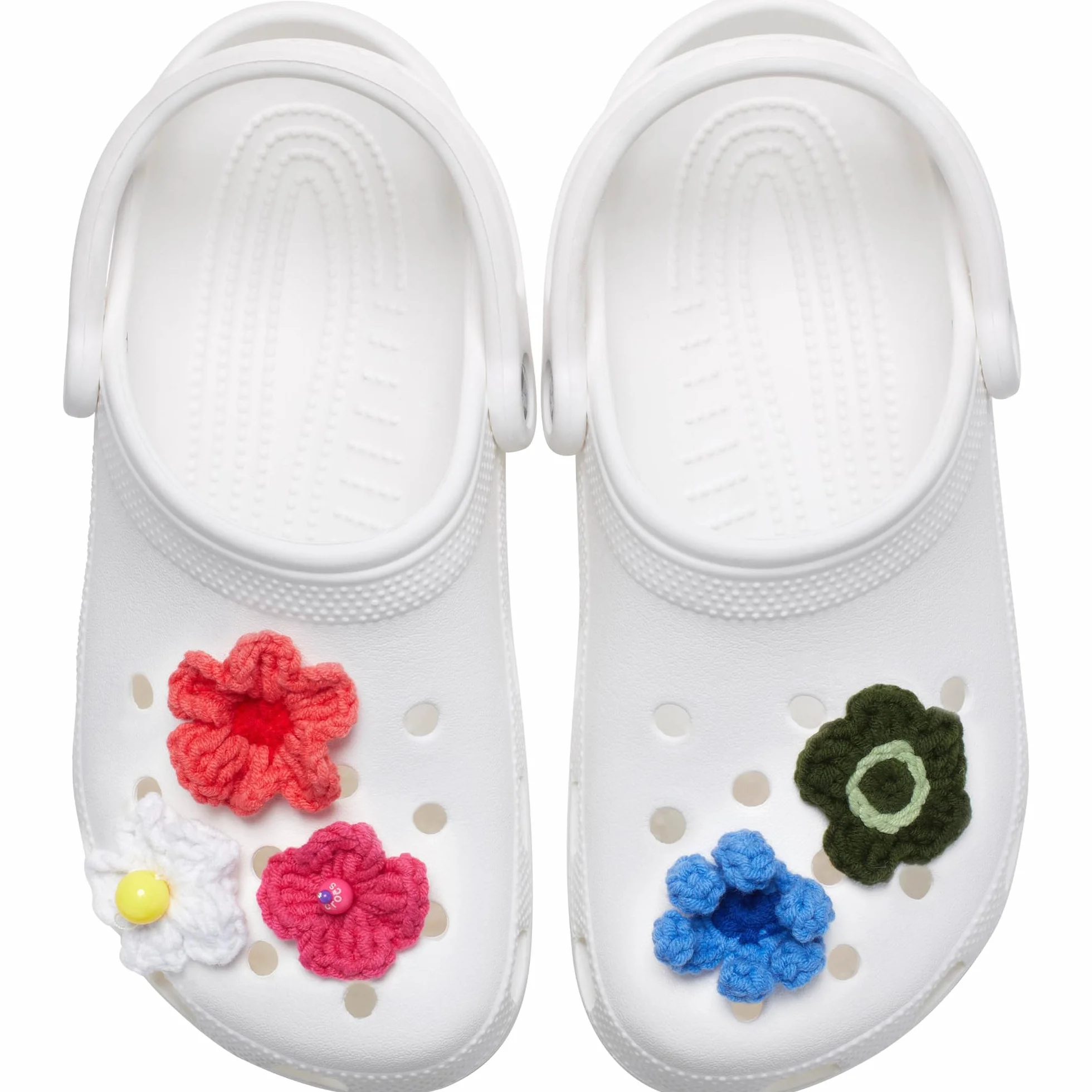 Crocs Colgantes de zapatos de ganchillo, flores, multicolor, talla única, 5 unidades