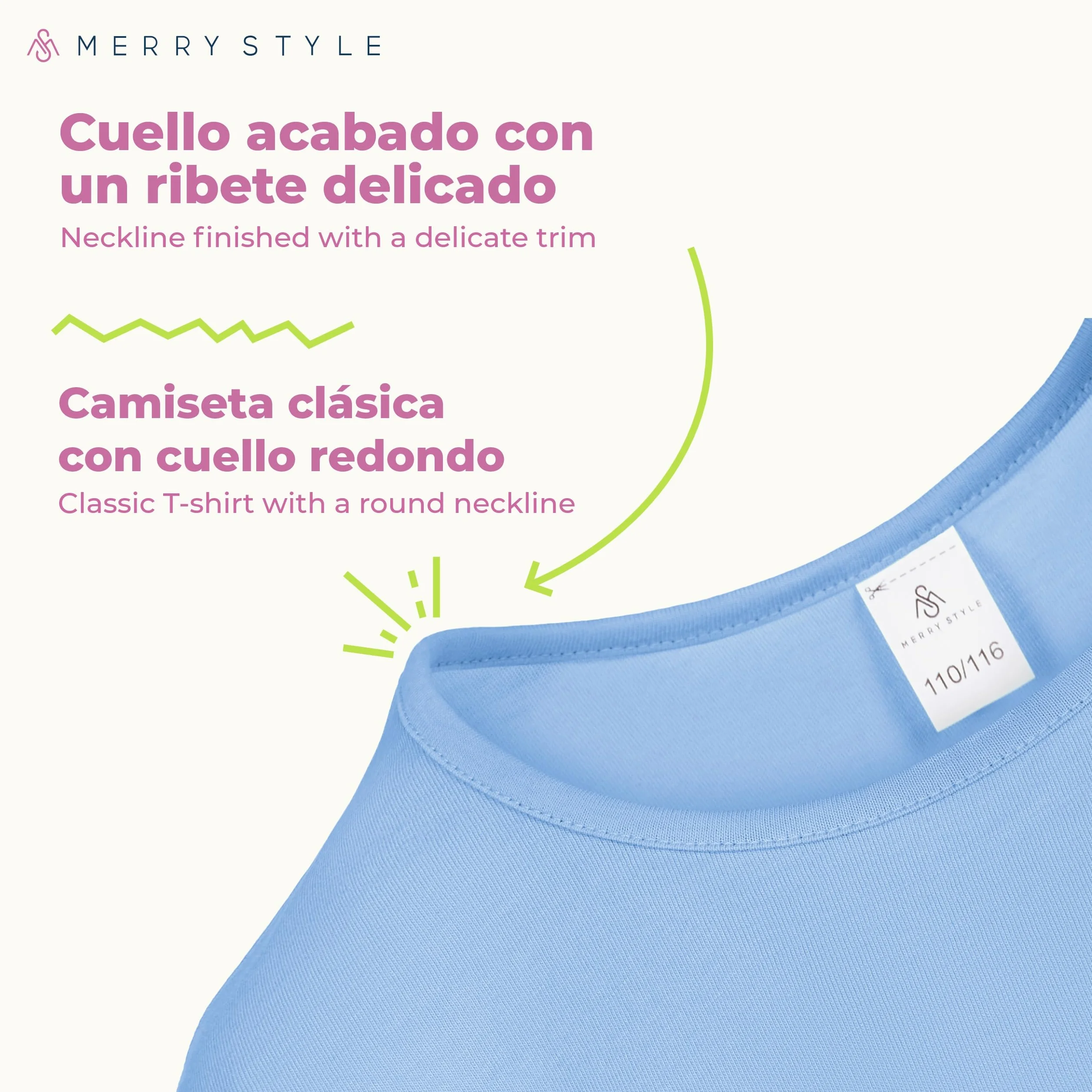 Merry Style Camiseta Niña Manga Corta Algodón, Cuello Redondo MS10-468