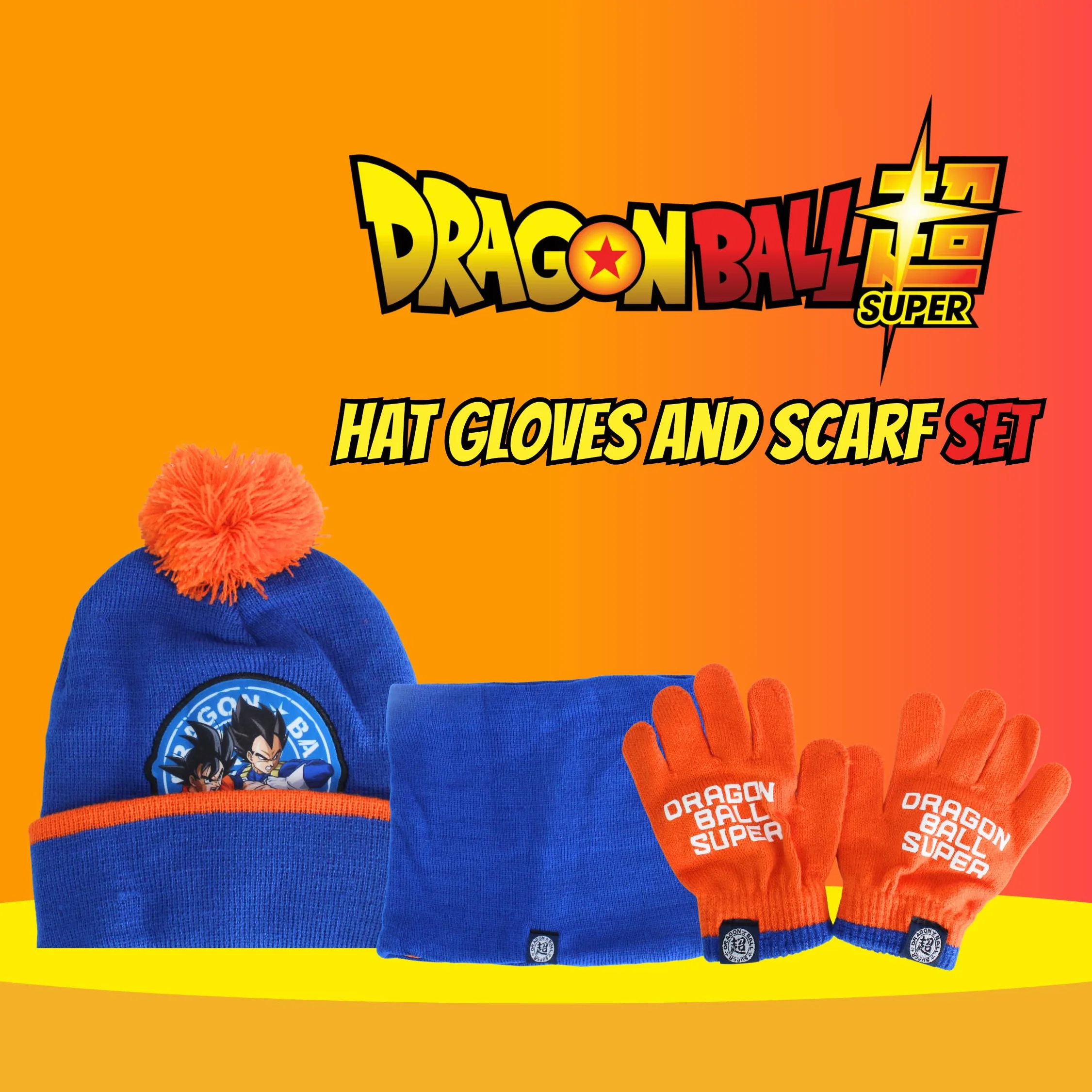 Dragon Ball Z Gorro Bufanda y Guantes para Niño, Conjunto de Invierno Infantil Diseño Goku, Regalo para Niños