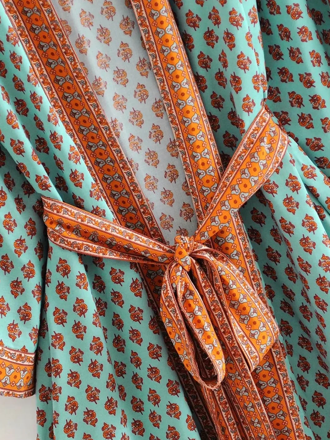 Disimlarl Kimono estampado para mujer, estilo bohemio, cuello en V, mangas murciélago, bata larga para playa, salida de baño