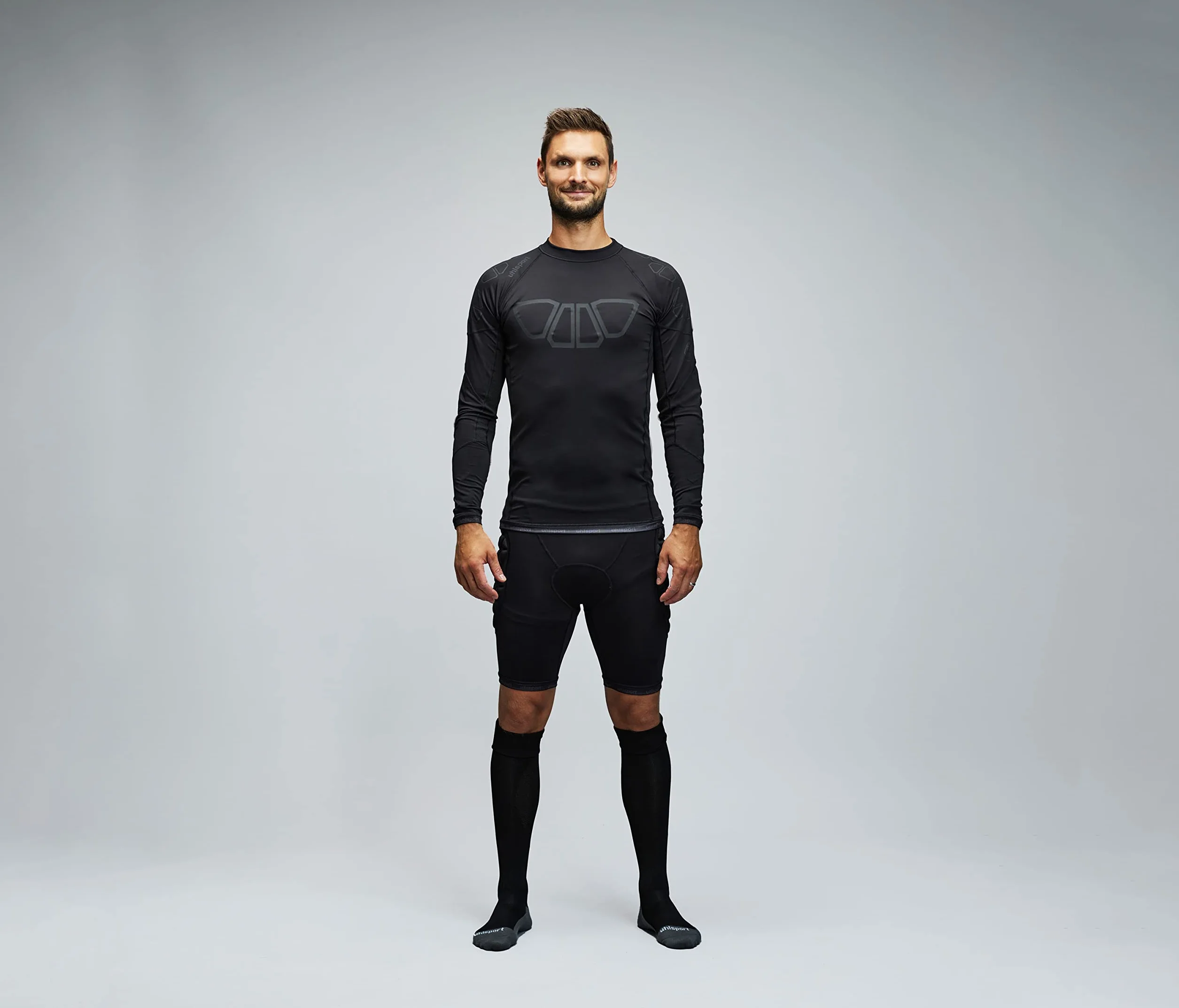 uhlsport Bionikframe Padded Short Black Edition Bionikframe - Pantalones Cortos Acolchados con protección Acolchada para Hombre y niño, Pantalones Cortos Acolchados Unisex Adulto
