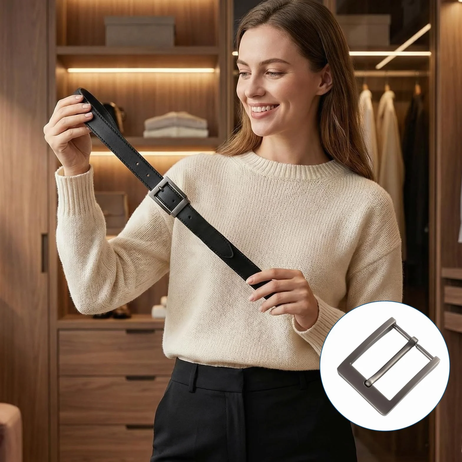 Hebilla de cinturón rectángulo de aleación estilo moda unisex, hebilla de repuesto para cinturón ancho 40 mm, acabado negro cepillado, accesorio de moda duradero, creación personalizada, alta calidad