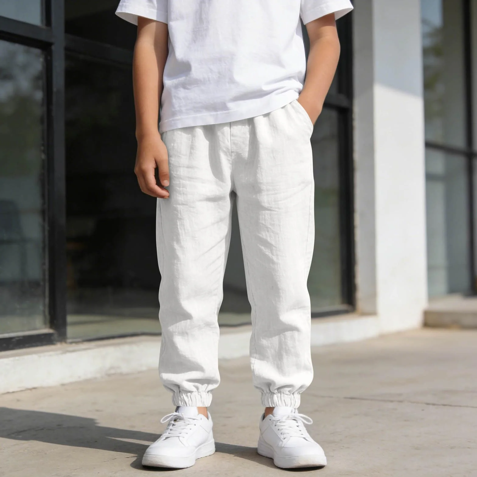 Pantalones de Lino para Niños, Algodón y Lino, Cintura Elástica, Pantalón Chino Largo, Cómodo Transpirable, Jogging Pants, Ropa Adolescentes Chicos 5-15 Años