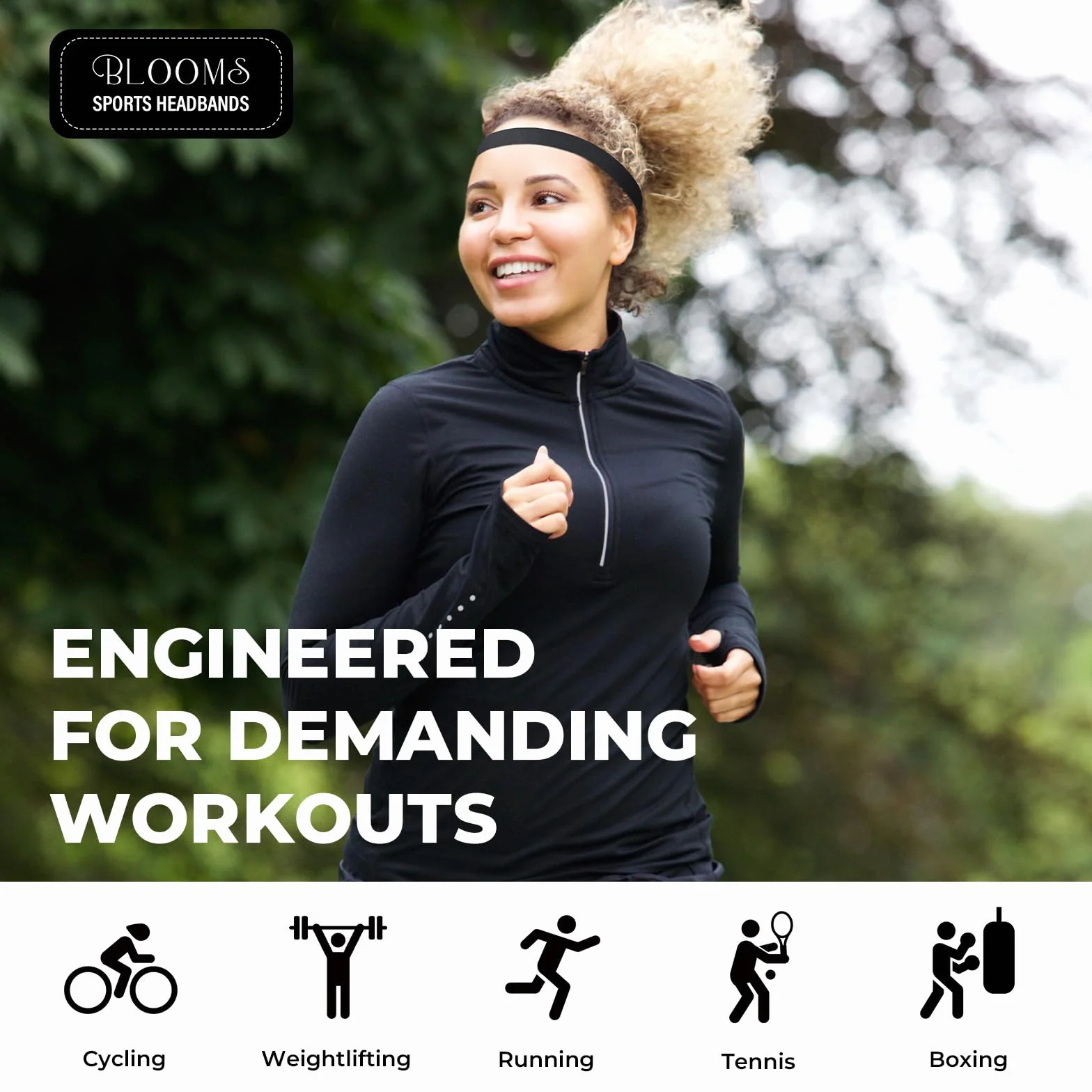 Blooms Cinta Pelo Deporte Elásticas Diadema Deportivas Mujer Silicona Antideslizante Negro Marrón Beige