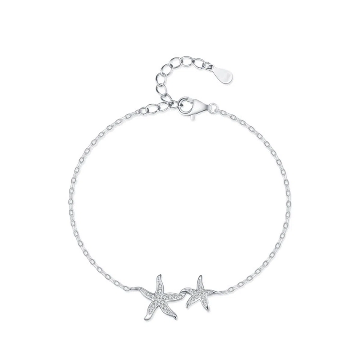 Pulsera de la amistad para mujer, pulsera minimalista de estrella de mar con diamantes creados para mujer, oro blanco de 18 quilates, tamaño 20 + 3 cm