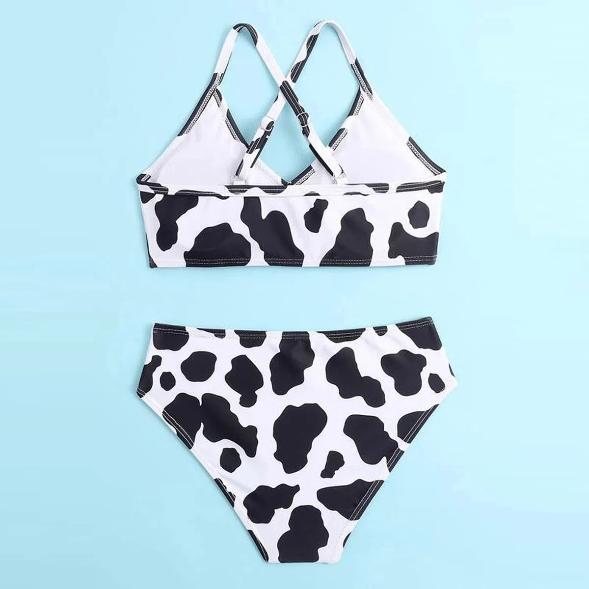 Generisch Traje de baño tankini para niñas con estampado floral de verano cruzado a través de la parte posterior lindo estampado niña vaca traje de baño de dos piezas