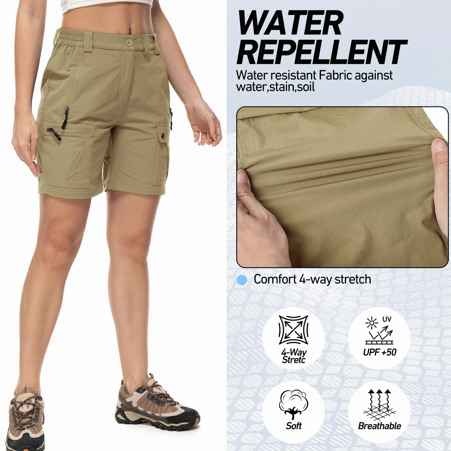 Pantalones Cortos Mujer Cargo Verano Elásticos Secado Rápido Ligeros Pantalón de Senderismo con 4 Bolsillos