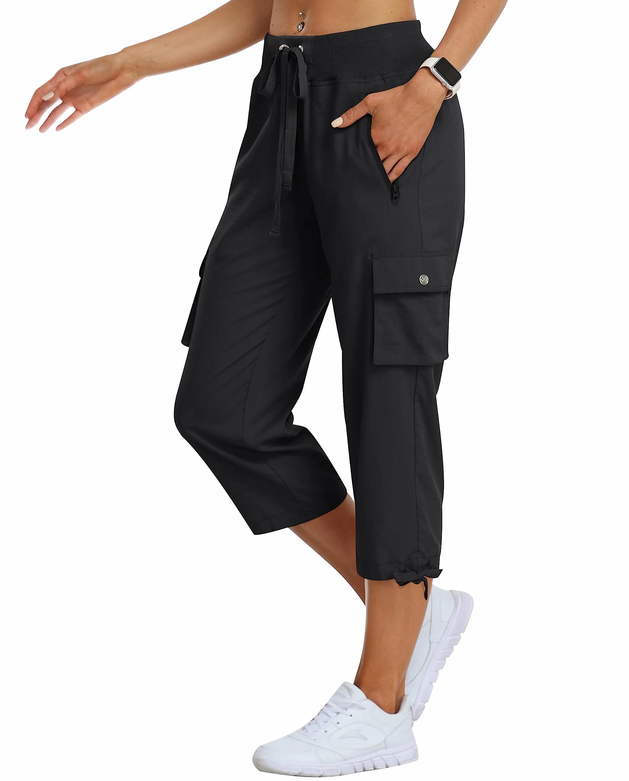 MoFiz Pantalones Cargo Mujer Capri 3/4 Largo Ligero Verano Outdoor Senderismo Transpirable Bolsillo Cremallera