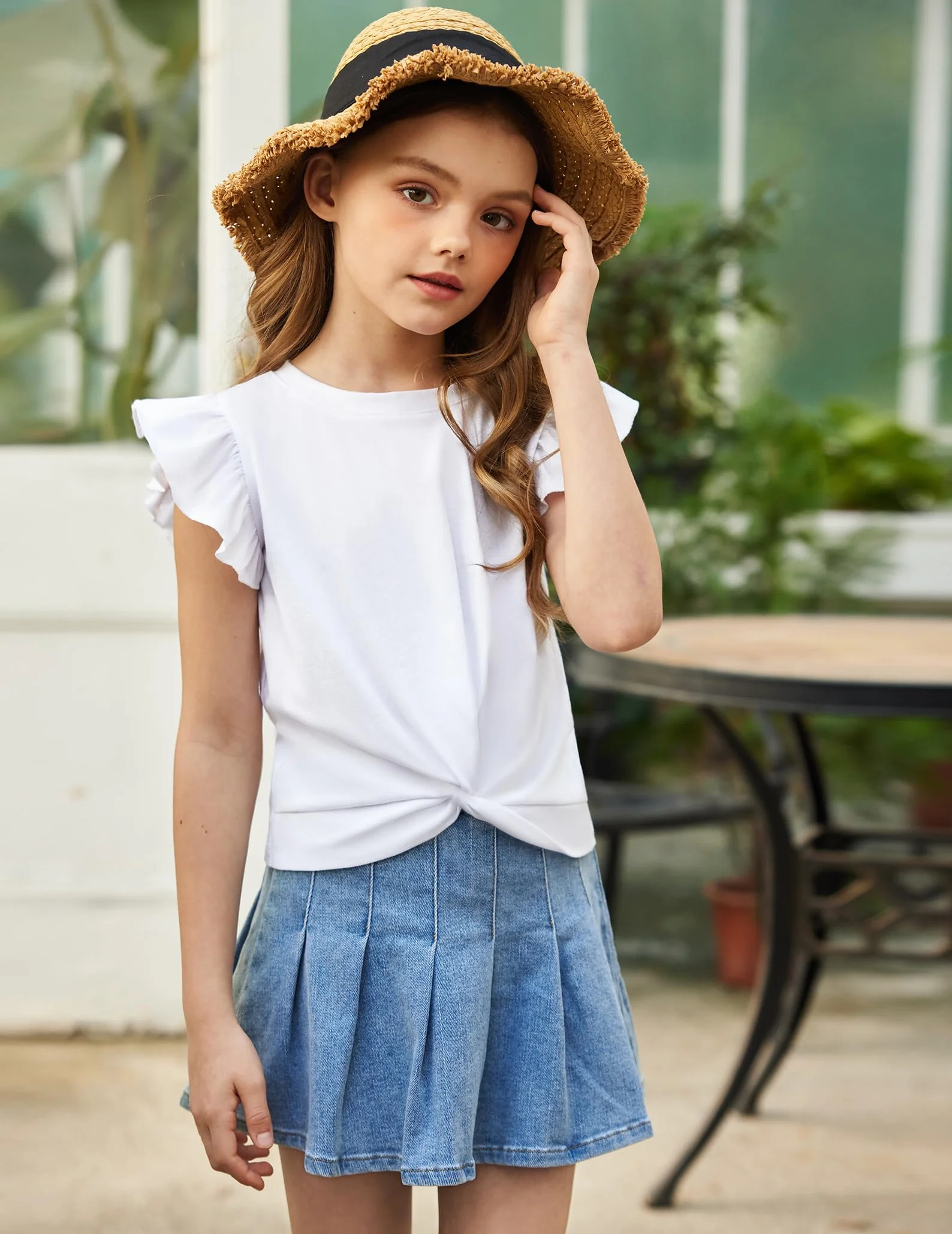 Arshiner niñas 5-12 años Camisa de Manga Corta Twist Front Camiseta para niñas Lindo Vuelo Mangas Verano Blusa para niñas túnica tee Tops