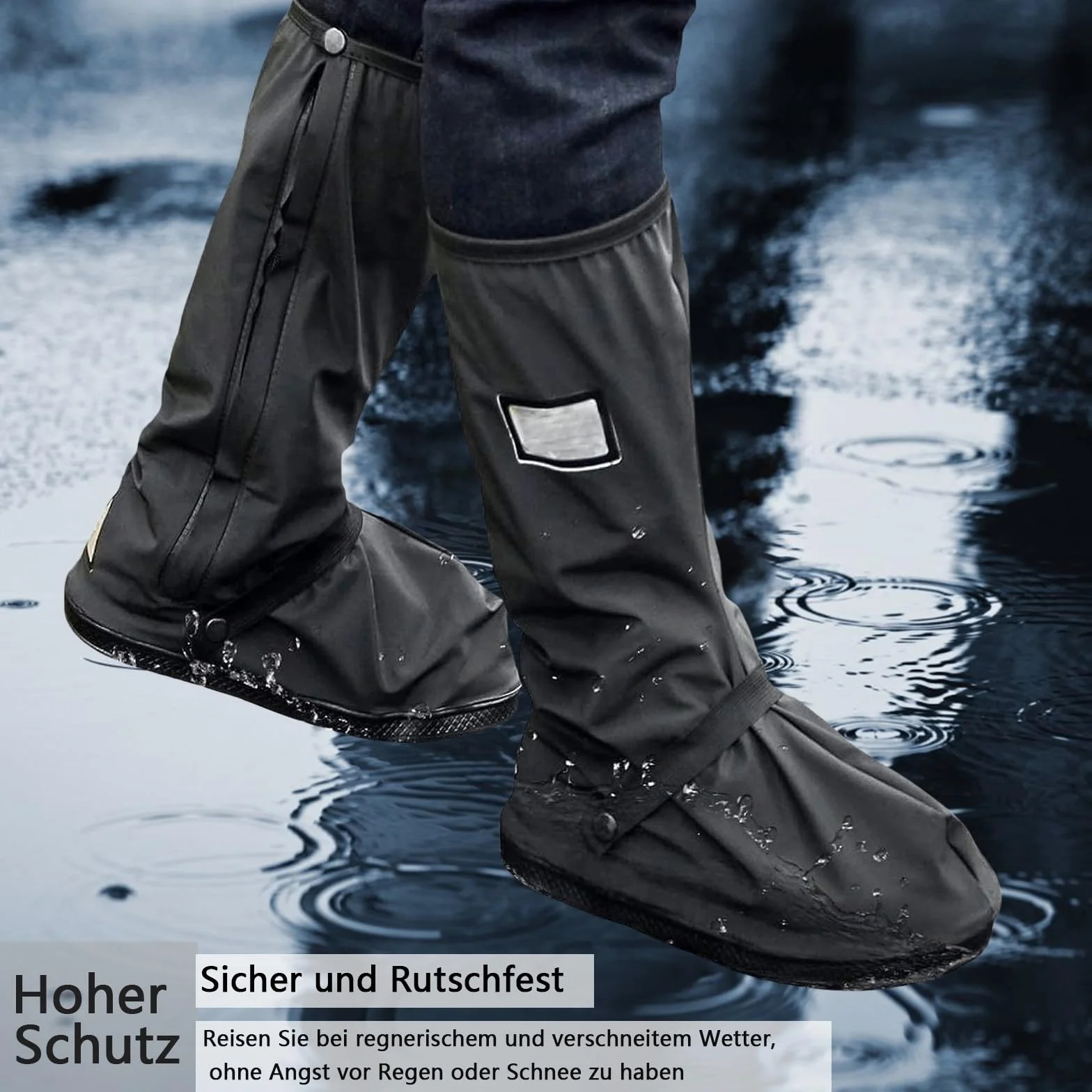 Amexo Cubrezapatos Impermeable, Cubre Zapatos Impermeable Lluvia Reutilizable Cubrecalzado Fundas de Lluvia para Zapatos con bandas reflectantes para Hombres Mujeres