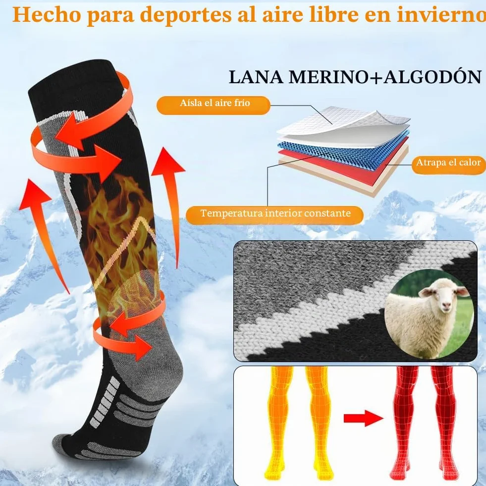 flintronic 2 Pares Calcetines Esqui, Calcetines Altos De Compresión, Snowboard Calcetine Termicos Frio Extremo Gruesos, Hasta La Rodilla, Para Hombre, Mujeres Y Jóvenes