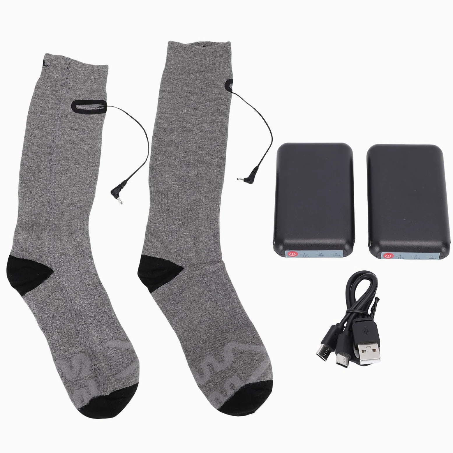 Calcetines Térmicos, Calentadores de Pies Eléctricos Lavables Recargables, Calcetines Térmicos de Invierno con 3 Niveles de Temperatura y 2 Baterías de 4000 MAh, Ideales para Acampar, Pescar,
