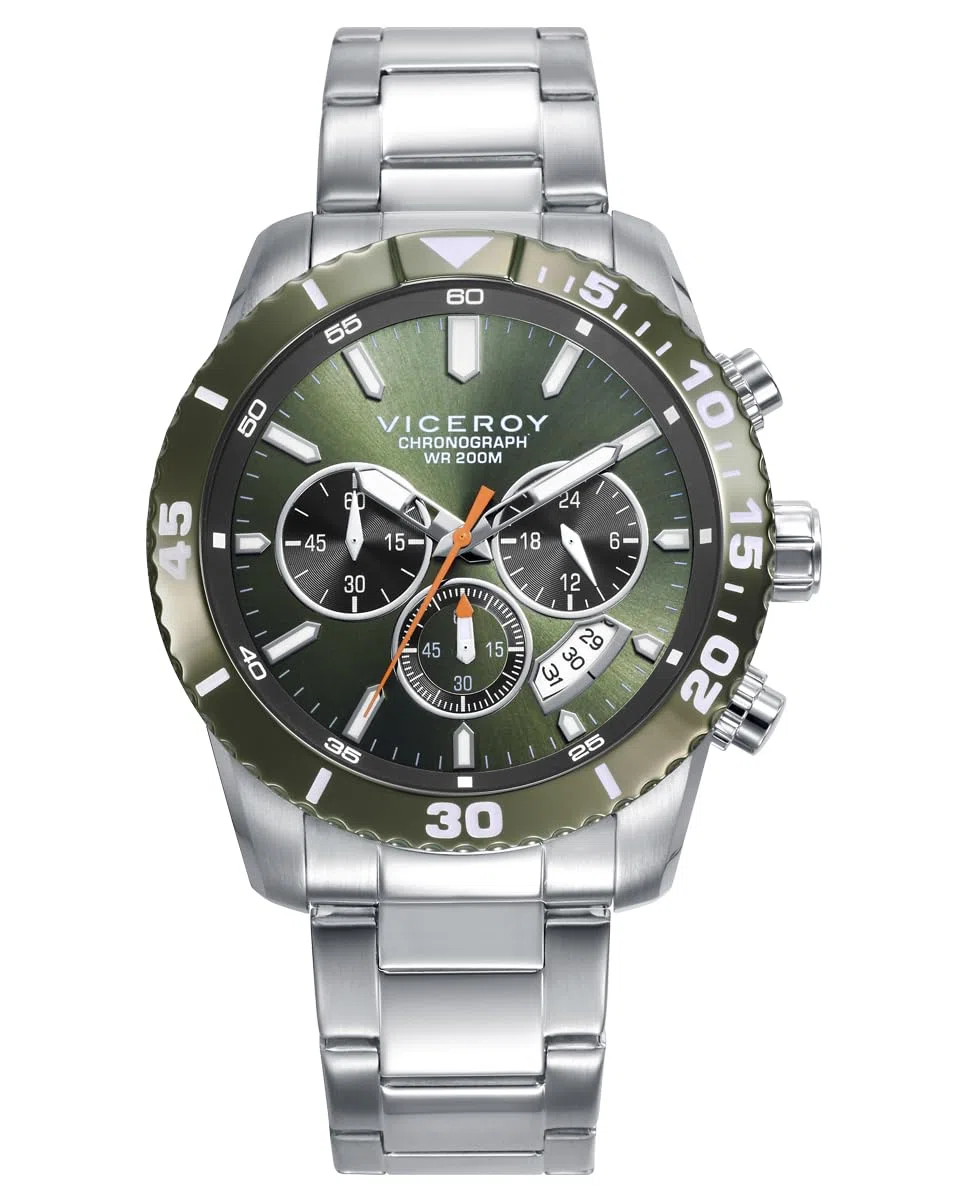 Viceroy Reloj Cronógrafo Hombre de Acero Inoxidable - 45 mm - Movimiento de Cuarzo - Caja Bitono - Acabado Dorado - 401457