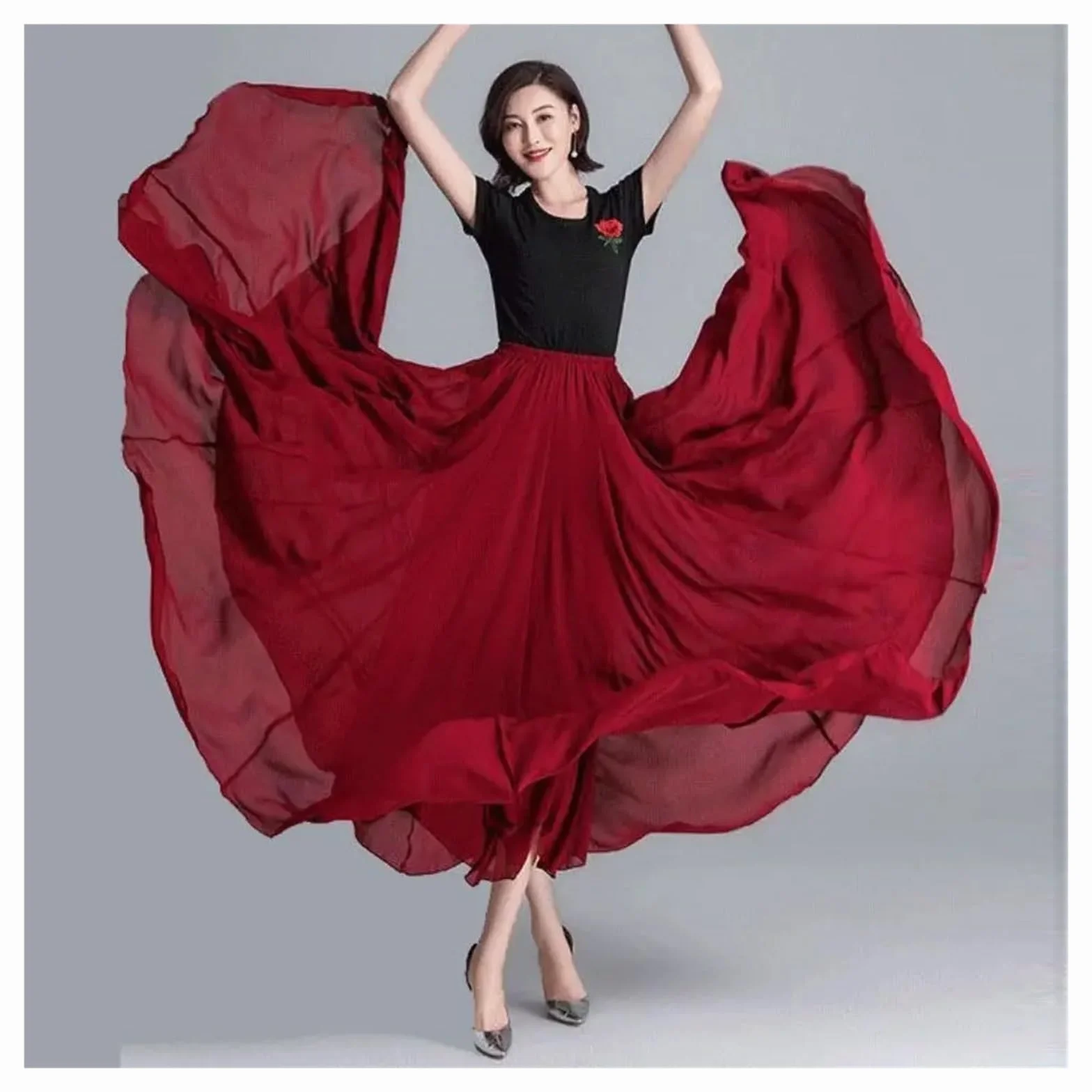 Falda de Danza Swing Grande Falda Larga for Mujer, Vestido de Danza del Vientre, Gasa, for Ballet, con Gran Movimiento, Falda 720 Grados, Disfraz Baile
