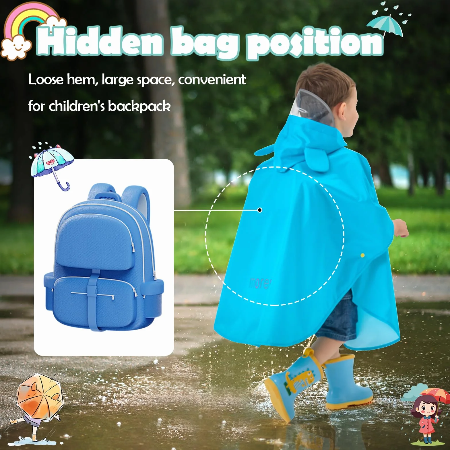 Chubasquero Niños Poncho Impermeable Capa de Lluvia Plegable Portátil con Bolsa Poncho Infantil Lluvia Chubasquero Impermeable y Transpirable