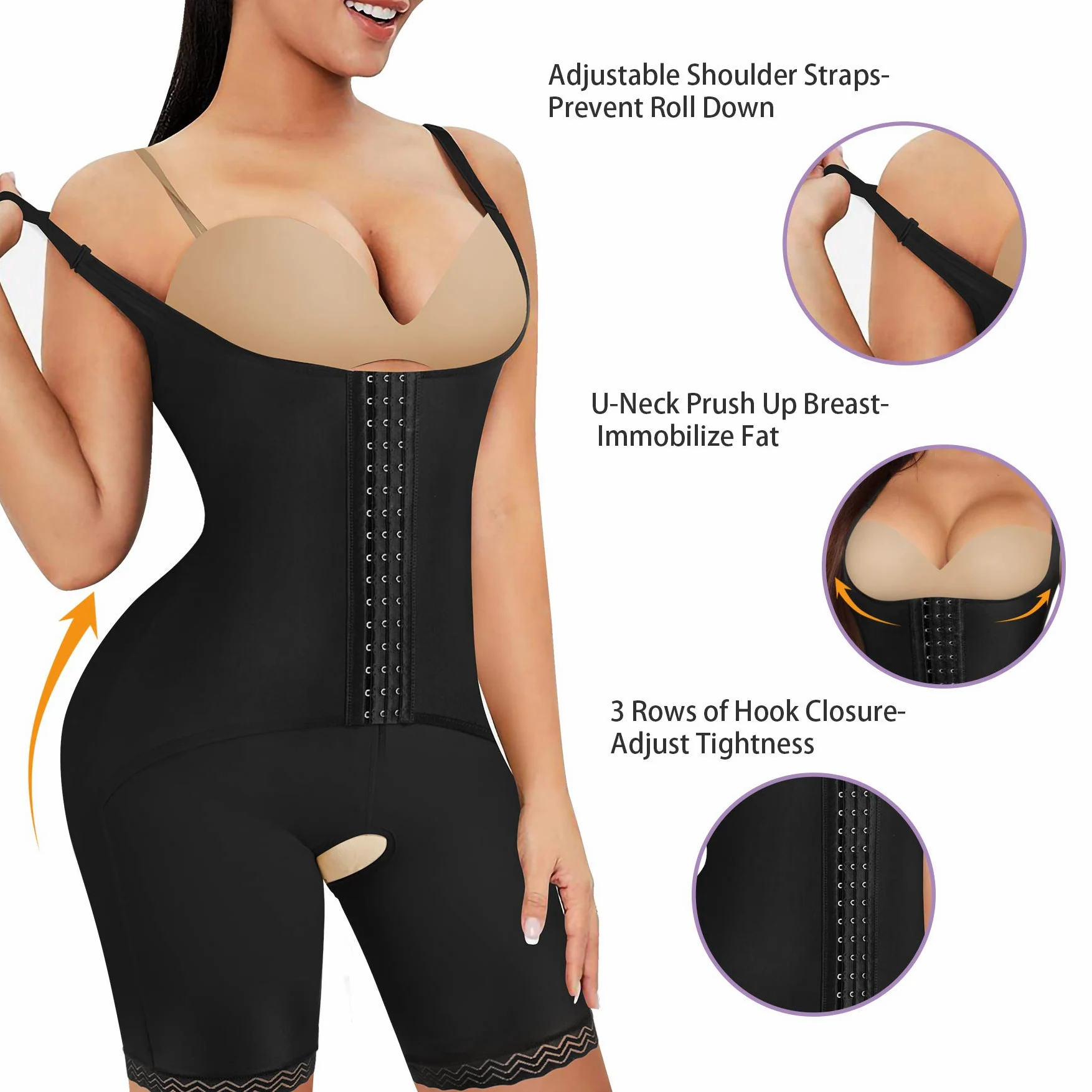 Gotoly Body moldeador para mujer, doble control de abdomen, levantamiento de glúteos, cintura alta, moldeador de cuerpo completo