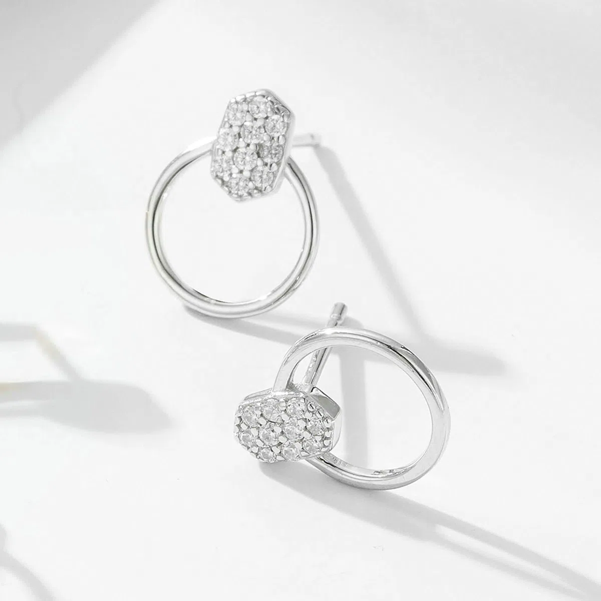 Pendientes de diamante de oro 750 585 375, pendientes circular, geometría con diamantes, hipoalergénicos