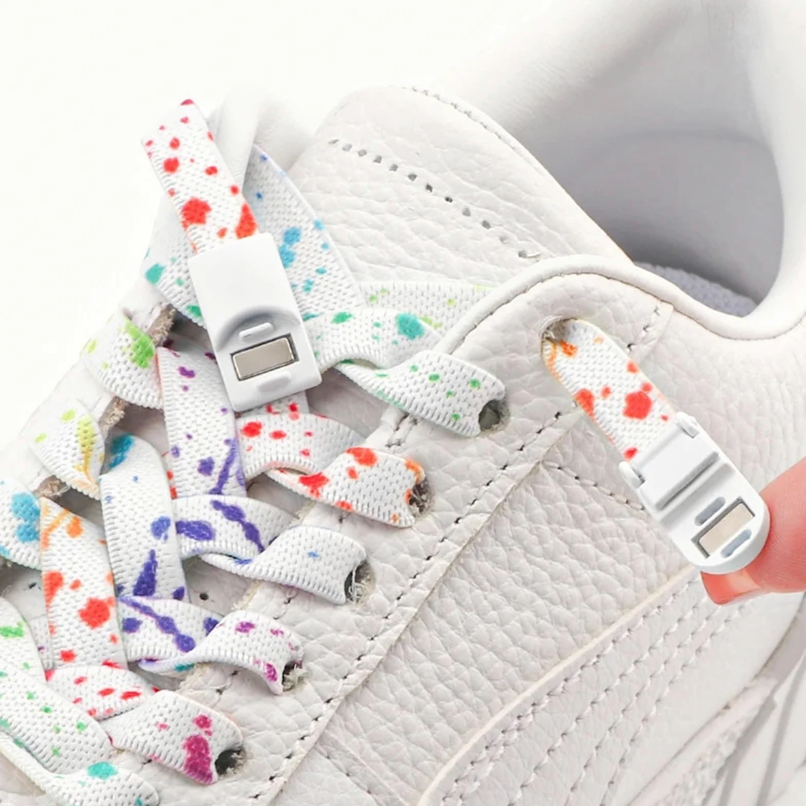 4 pares de cordones con hebilla magnética sin, estampado tinta salpicada, planos y elásticos, for zapatillas deporte for niños adultos Para Zapatillas Deportivas