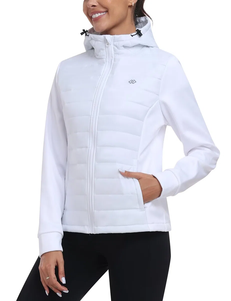 MoFiz Chaqueta Senderismo Aislante Mujer Chaqueta Híbrida Cálida para Correr Chaqueta Deportiva para Exteriores White EU L