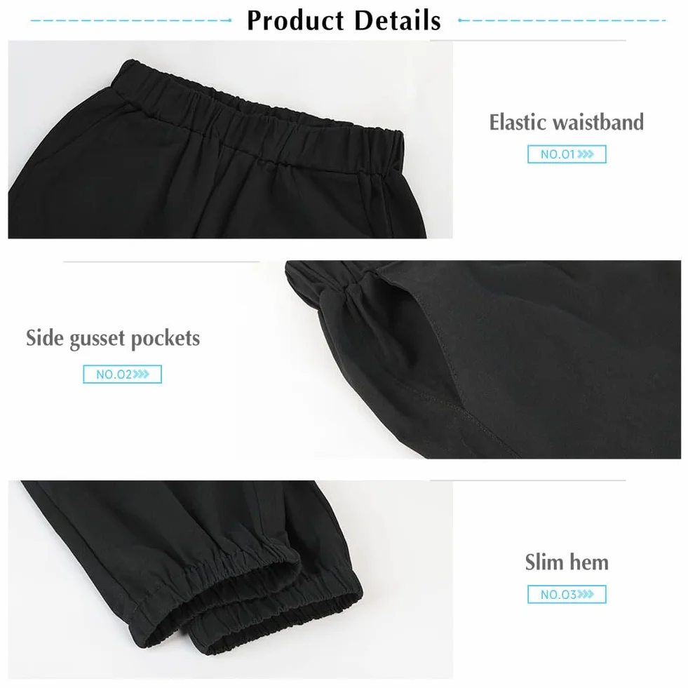 Pantalones Cargo para Niños Algodón Cintura Elástica Negro 8-13 Años