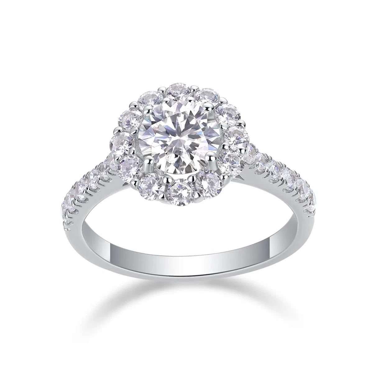 Anillo para mujer, oro 1 ct, moissanite, anillo de boda, oro blanco, halo, anillo de compromiso, oro auténtico para mujer