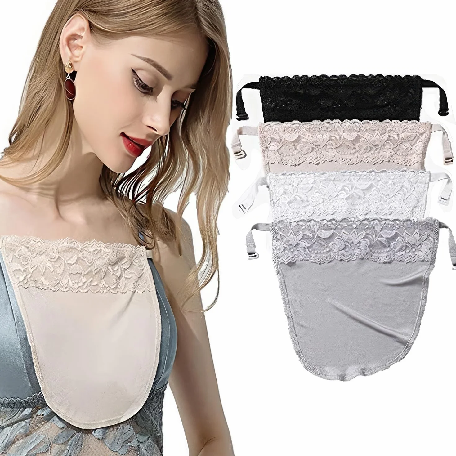 6 Unidades Sujetador Encaje Clip para Mujer - Cubre Escotes Invisibles con Tirantes Ajustables, Top Interior Imitación Elegante sin Costuras, Diseño Cómodo y Discreto para Blusas Escotadas